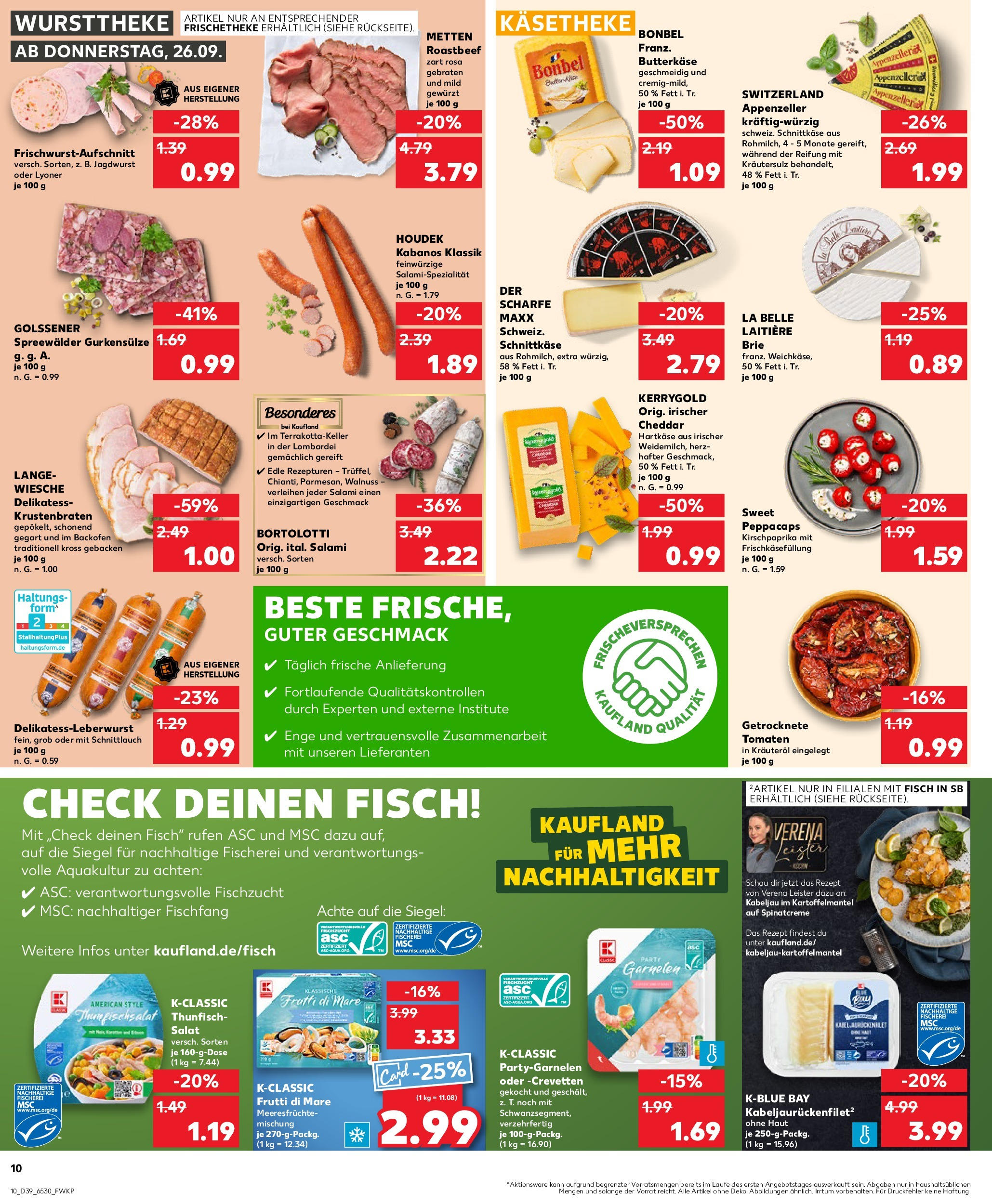 Kaufland Prospekt 	 (ab 26.09.2024) » Angebote Online zum Blättern | Seite: 10 | Produkte: Bockwurst, Roastbeef, Meeresfrüchte, Salat