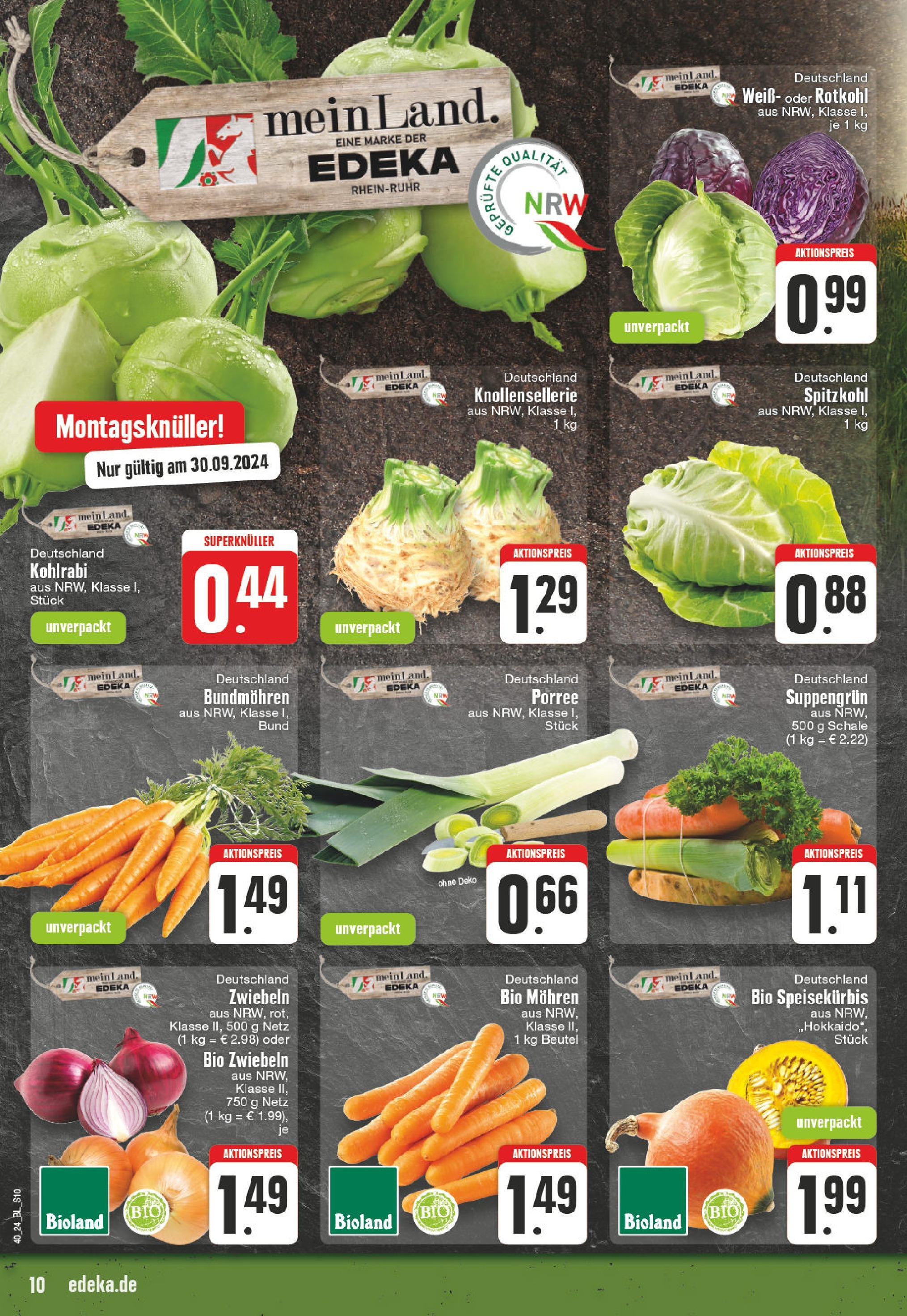 Edeka - Dortmund - Oespel, Steinsweg 14 (ab 30.09.2024) » Angebote Online | Seite: 10 | Produkte: Rotkohl, Kohlrabi, Mohren, Zwiebeln