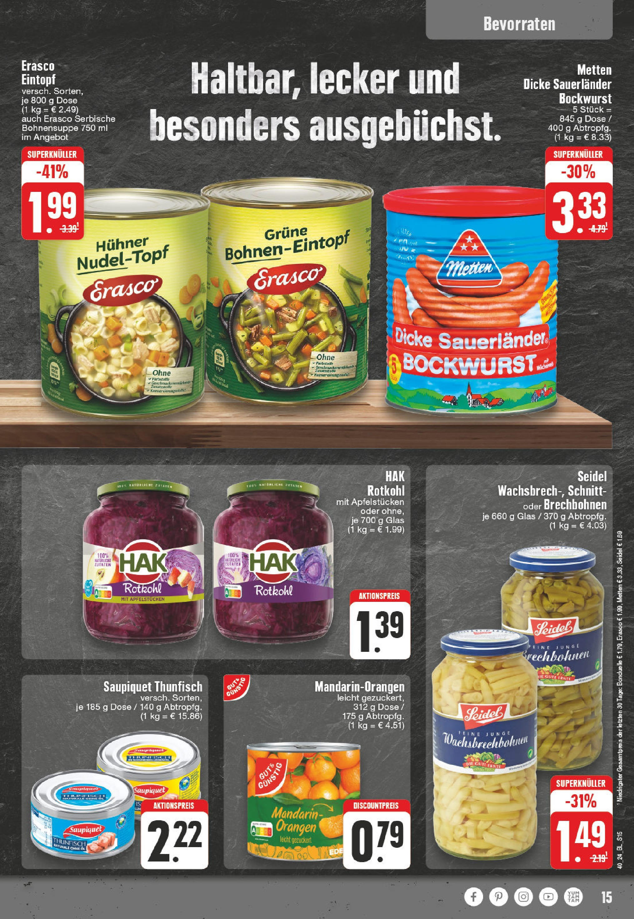 Edeka - Kevelaer, Kevelaer Straße 53a (ab 30.09.2024) » Angebote Online | Seite: 15 | Produkte: Bockwurst, Thunfisch, Orangen, Erasco