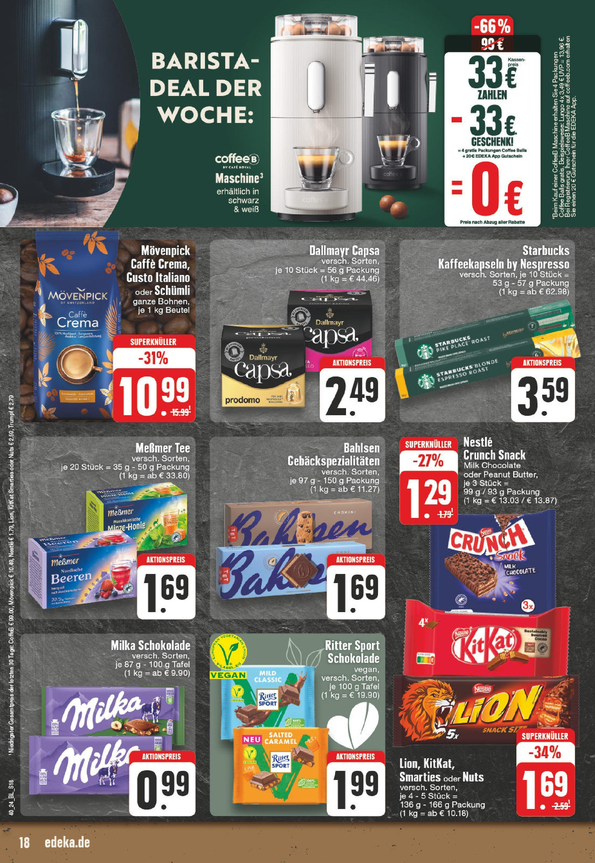 Edeka - Kevelaer, Kevelaer Straße 53a (ab 30.09.2024) » Angebote Online | Seite: 18 | Produkte: Messmer, Smarties, Milka, Dallmayr capsa