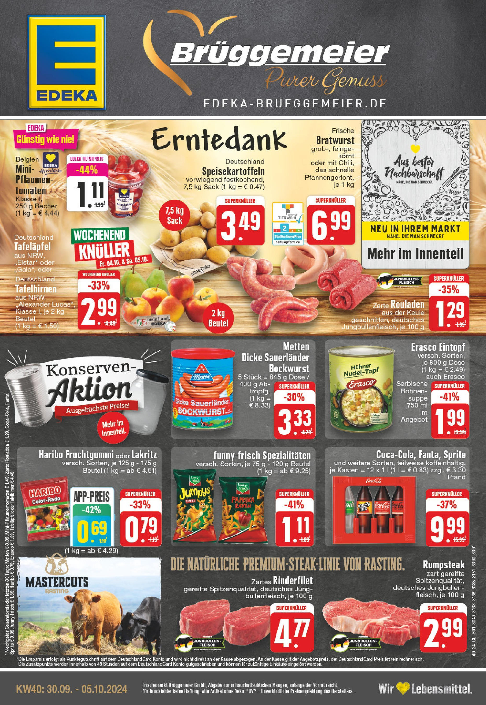 Edeka - Kevelaer, Kevelaer Straße 53a (ab 30.09.2024) » Angebote Online | Seite: 1 | Produkte: Bockwurst, Sprite, Rinderfilet, Fleisch