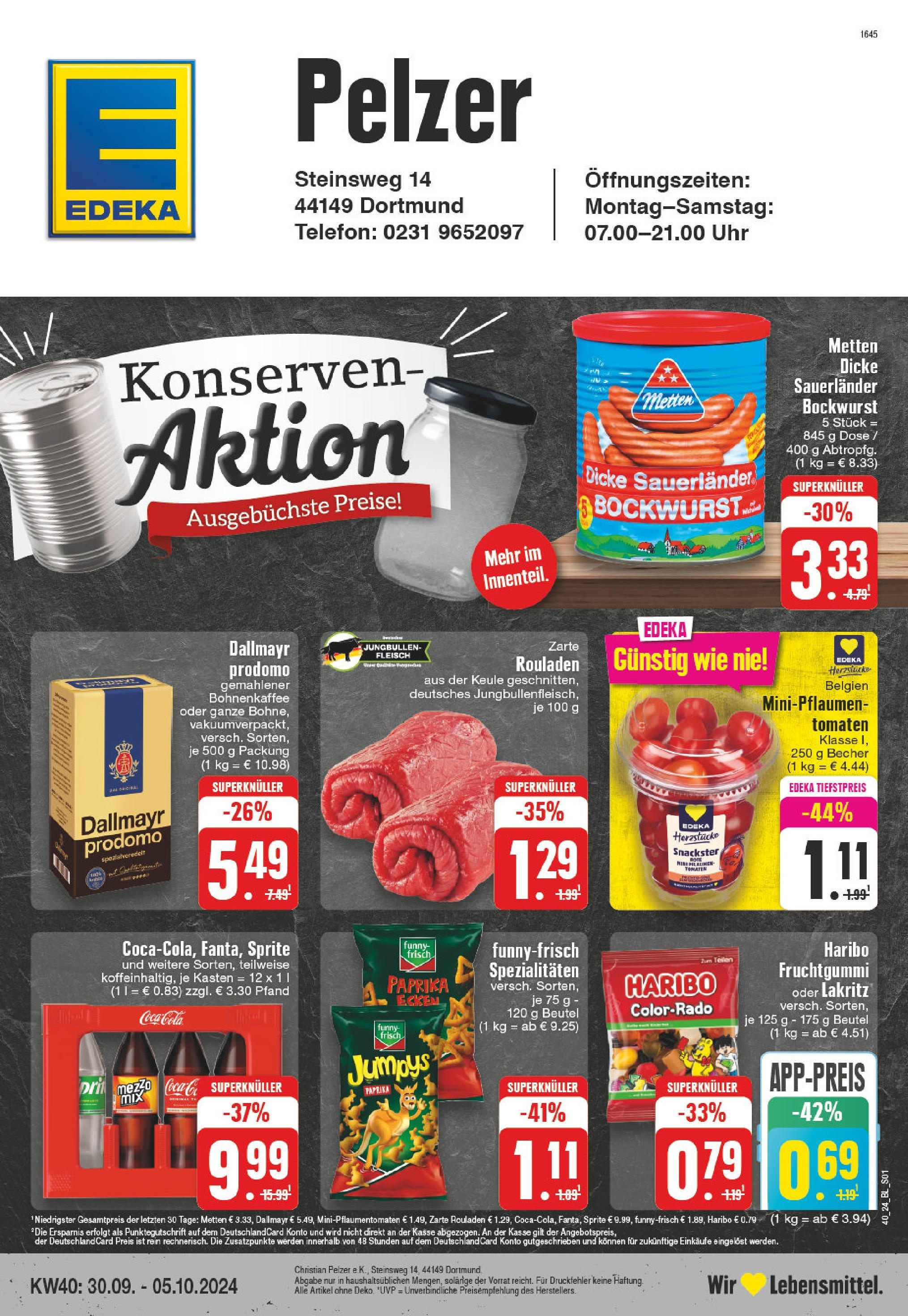 Edeka - Dortmund - Oespel, Steinsweg 14 (ab 30.09.2024) » Angebote Online | Seite: 1 | Produkte: Haribo, Tomaten, Fleisch, Uhr