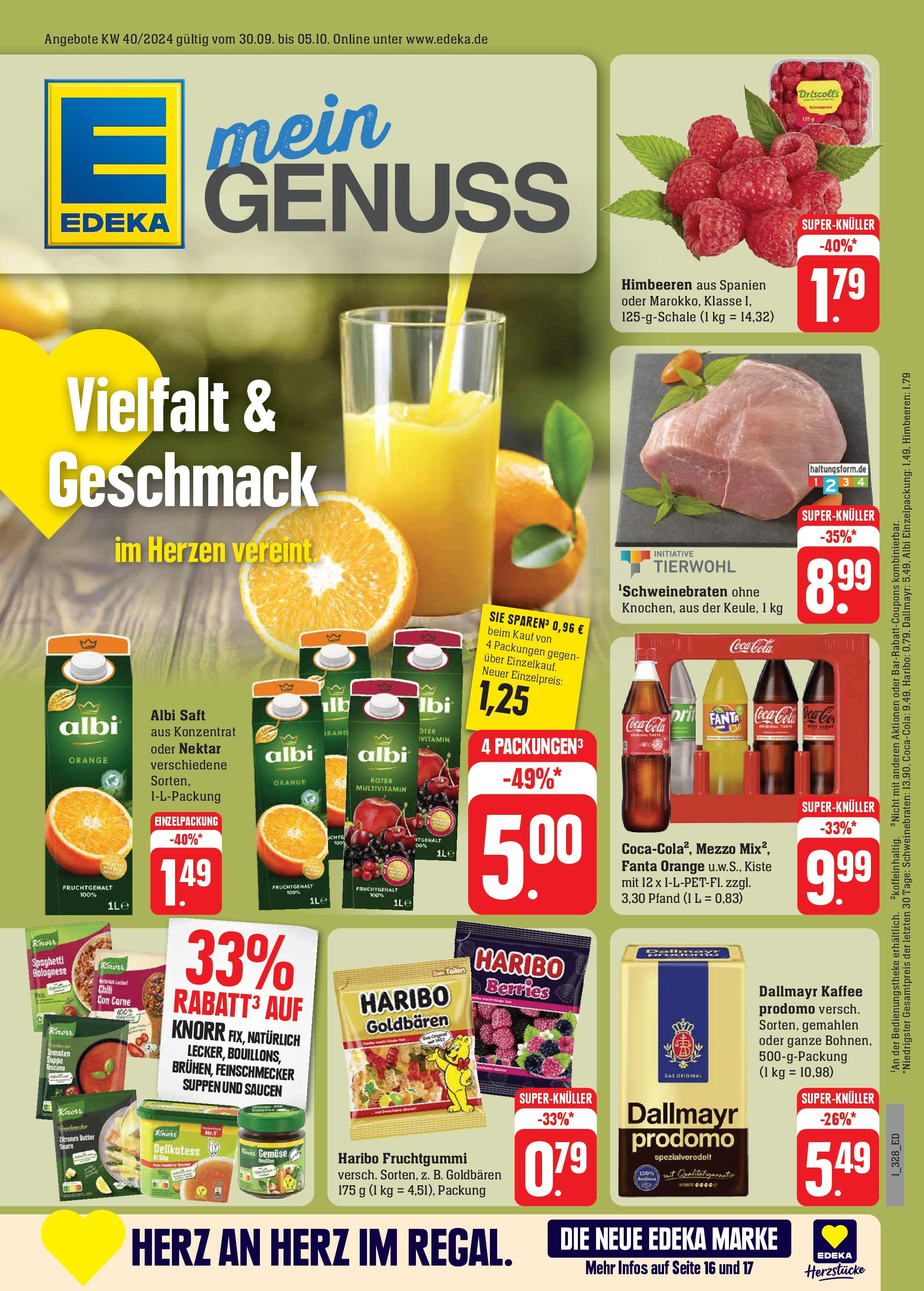 Edeka Prospekt 	 (ab 30.09.2024) » Angebote Online | Seite: 1 | Produkte: Himbeeren, Butter, Kaffee, Saft