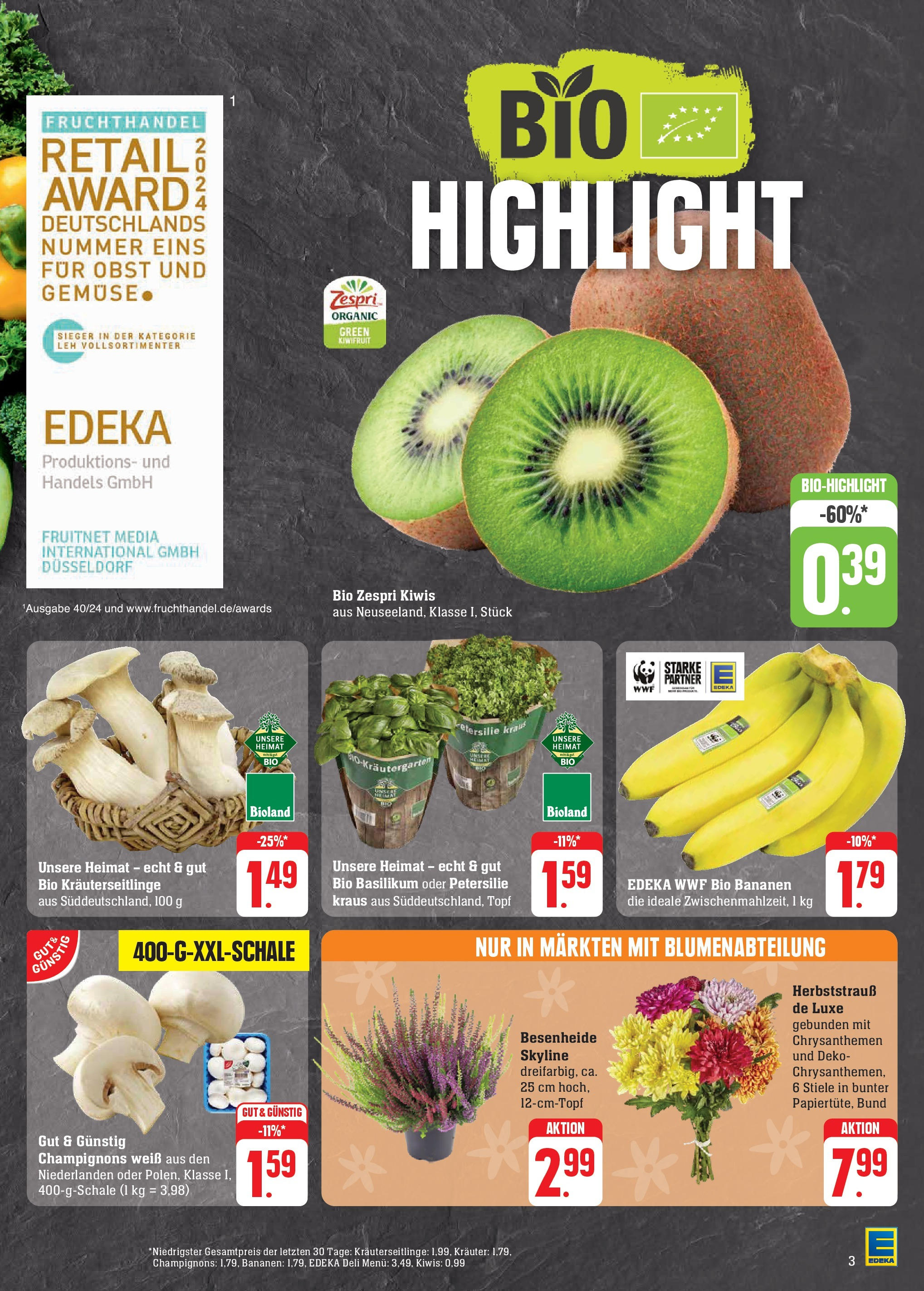 Edeka Prospekt 	 (ab 30.09.2024) » Angebote Online | Seite: 3 | Produkte: Bananen, Champignons, Obst, Petersilie