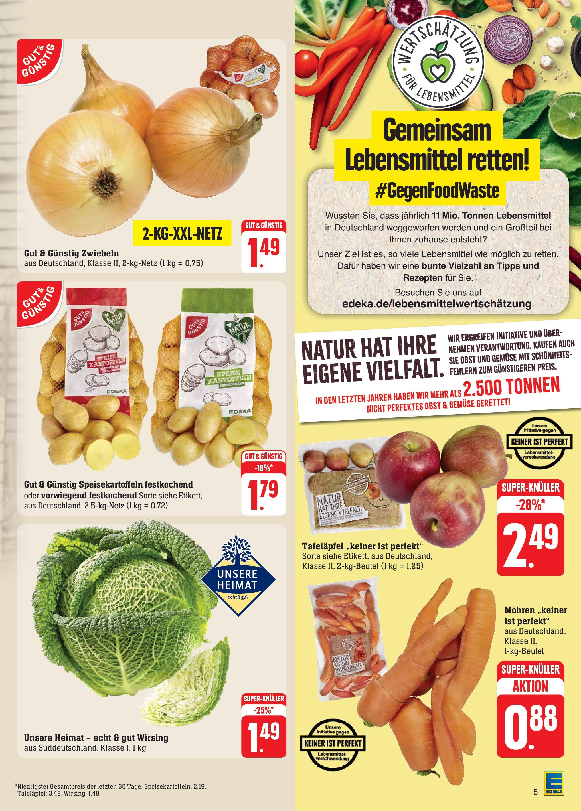 Edeka Prospekt 	 (ab 30.09.2024) » Angebote Online | Seite: 5 | Produkte: Kartoffeln, Zwiebeln, Gemüse, Obst