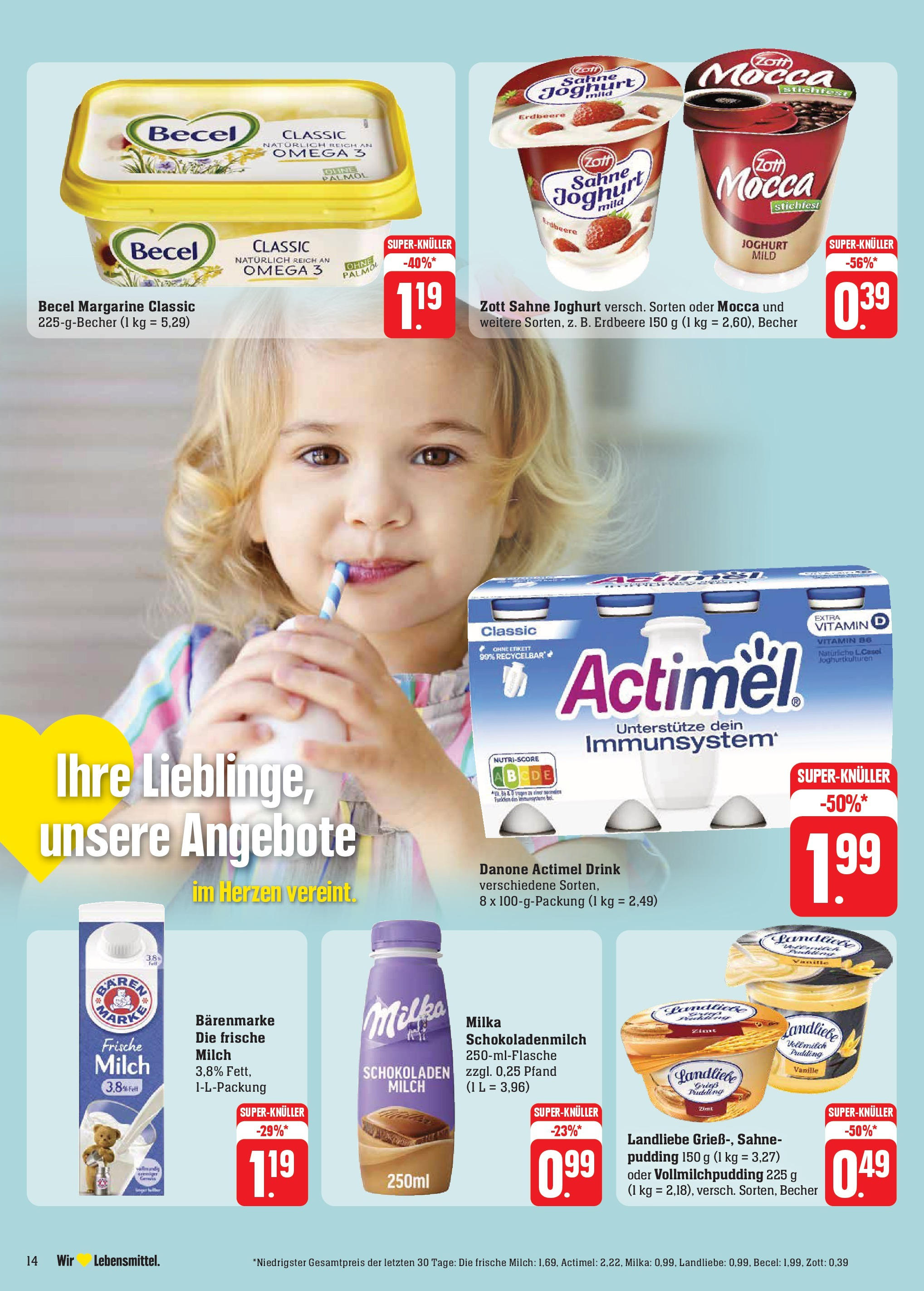 Edeka Prospekt 	 (ab 30.09.2024) » Angebote Online | Seite: 16 | Produkte: Margarine, Actimel, Becel, Milka