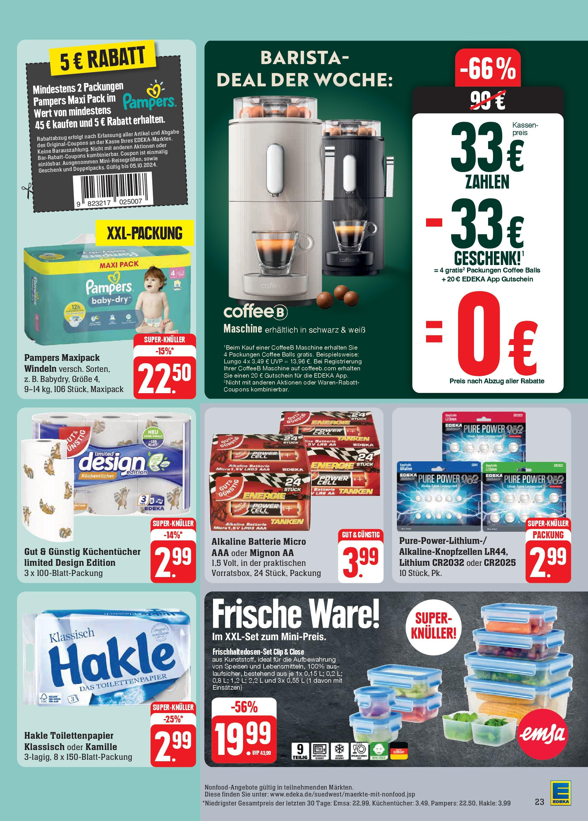 Edeka Prospekt 	 (ab 30.09.2024) » Angebote Online | Seite: 25 | Produkte: Batterie, Pampers, Toilettenpapier