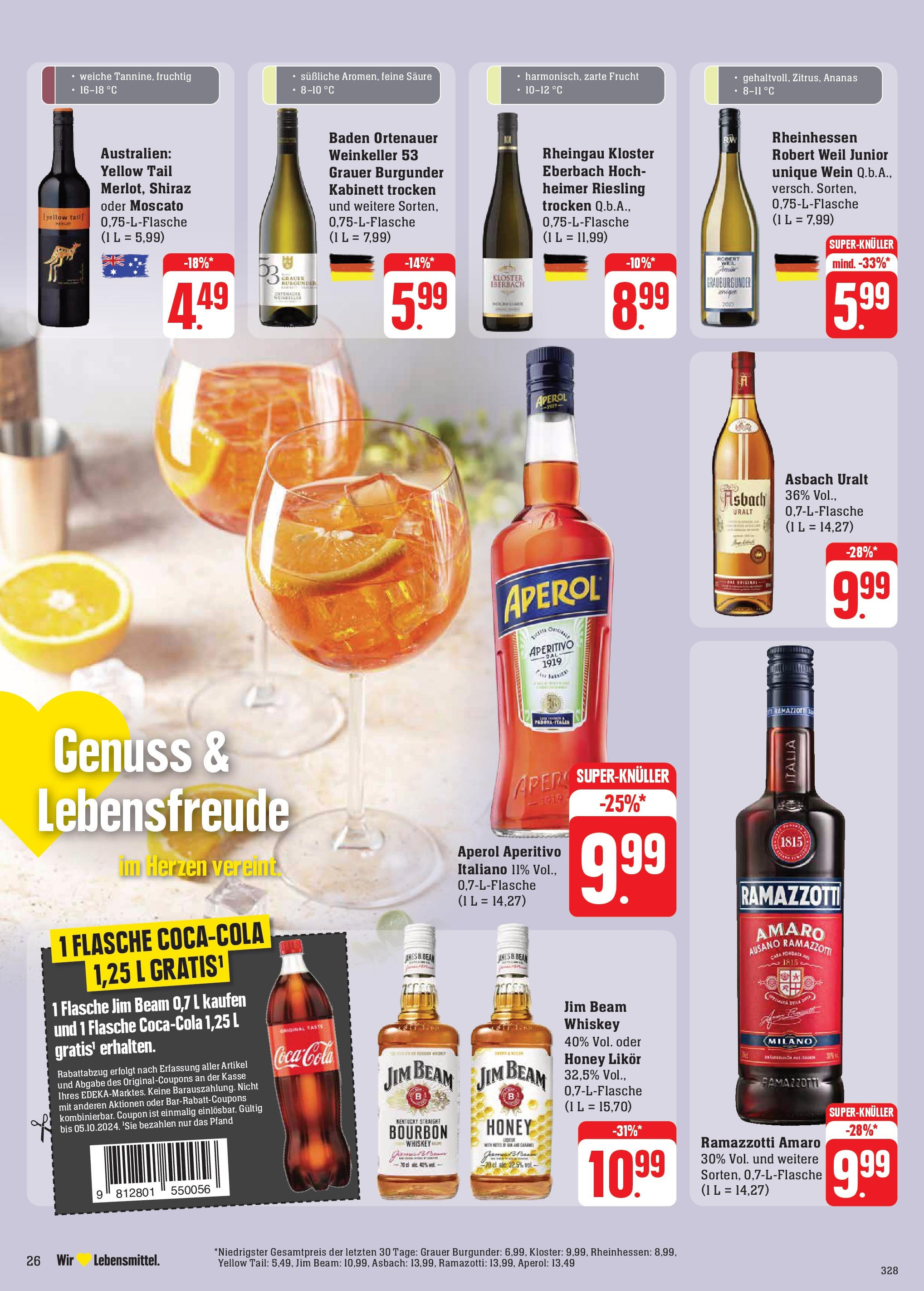 Edeka Prospekt 	 (ab 30.09.2024) » Angebote Online | Seite: 28 | Produkte: Cola, Ananas, Aperol, Bourbon