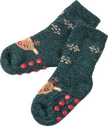 PUSBLU ABS Socken mit Rentier-Motiv, grün, Gr. 18/19