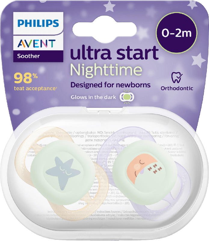 Philips AVENT Schnuller ultra start Nighttime, lila/creme, 0-2 Monate