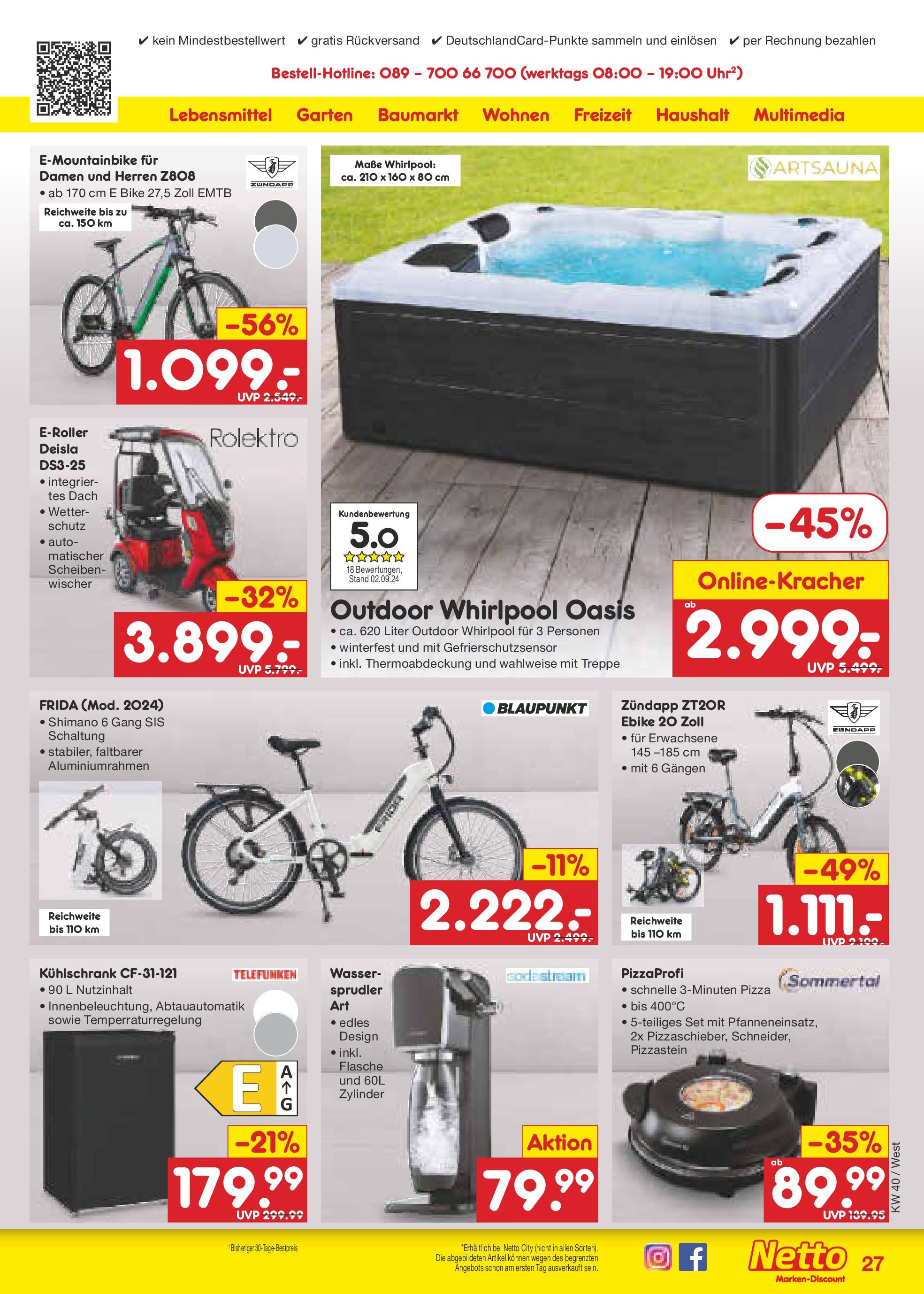 Netto Marken-Discount - Rheinland-Pfalz (ab 30.09.2024) » Angebote | Seite: 34 | Produkte: Kühlschrank, Wasser, Pizza