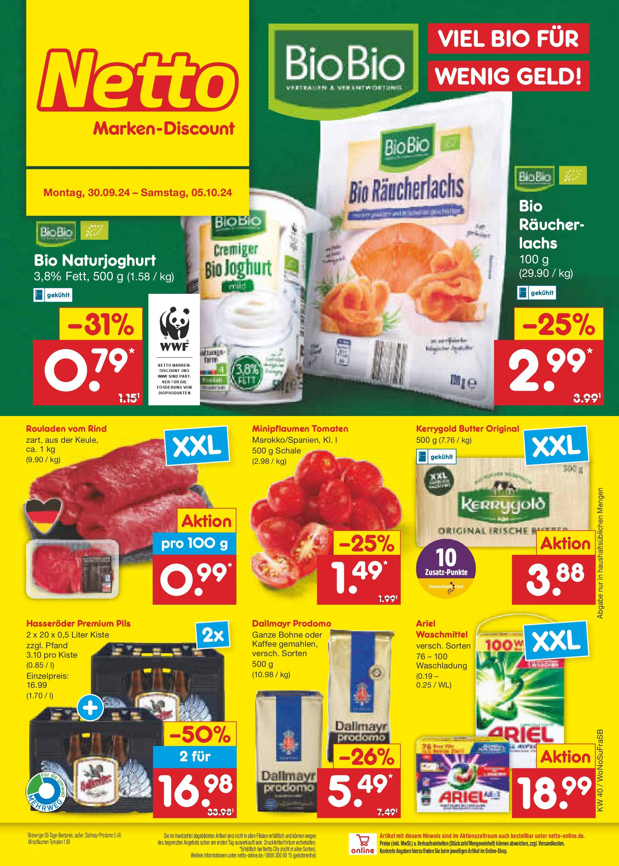 Netto Marken-Discount - Hessen (ab 30.09.2024) » Angebote | Seite: 1 | Produkte: Joghurt, Waschmittel, Dallmayr prodomo, Kerrygold butter