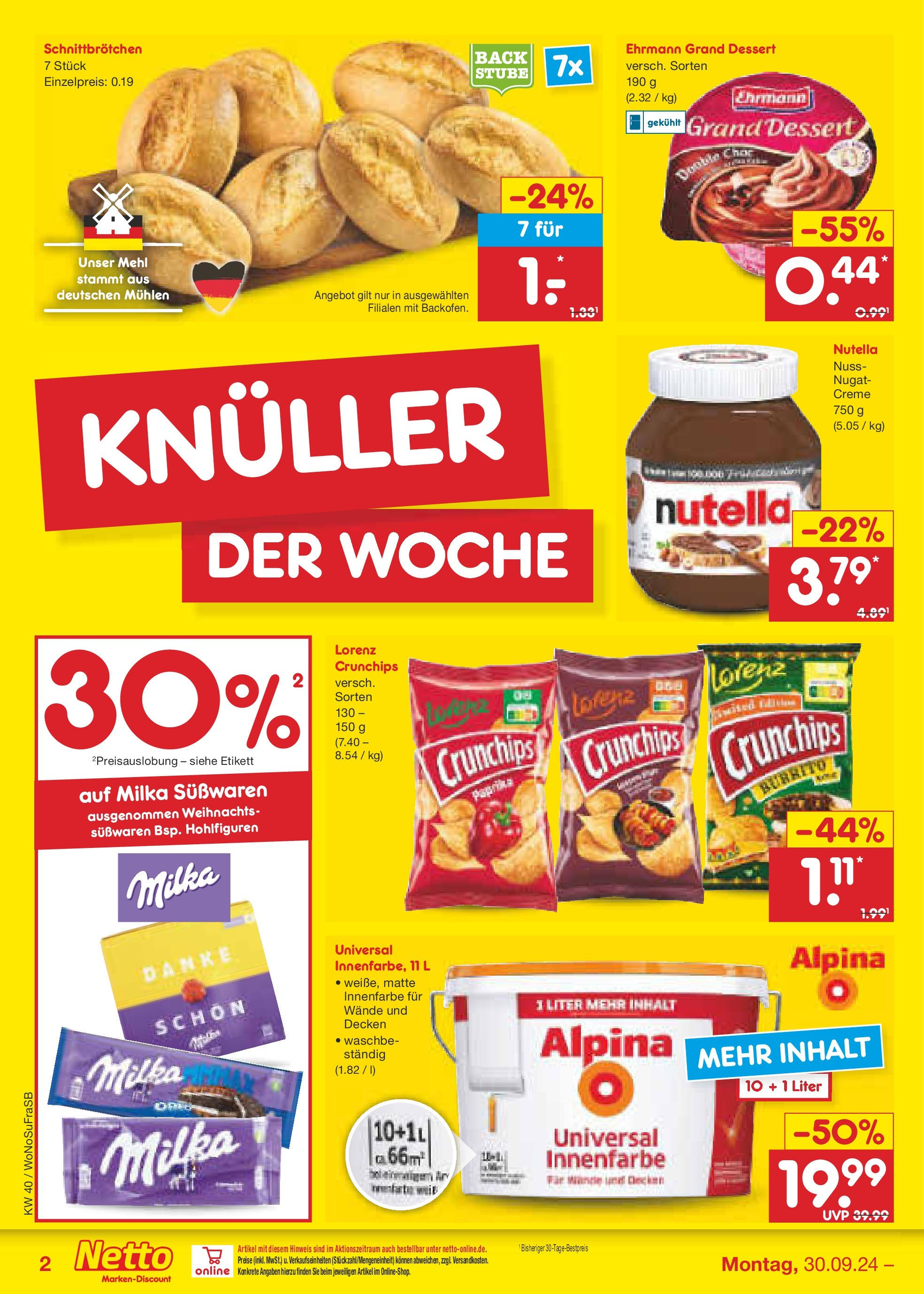 Netto Marken-Discount - Hessen (ab 30.09.2024) » Angebote | Seite: 2 | Produkte: Mehl, Ehrmann grand dessert, Paprika, Lorenz crunchips