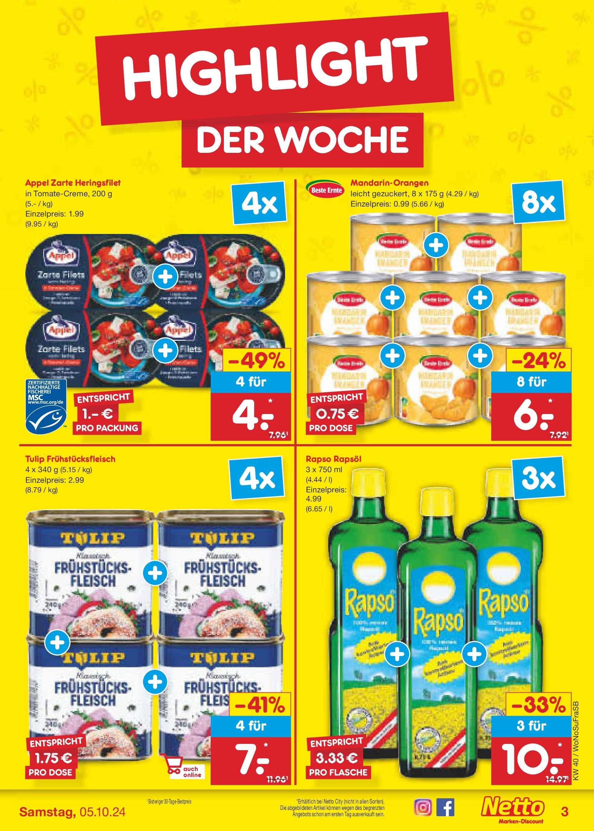 Netto Marken-Discount - Hessen (ab 30.09.2024) » Angebote | Seite: 3 | Produkte: Rapsöl, Fleisch, Rapso rapsol