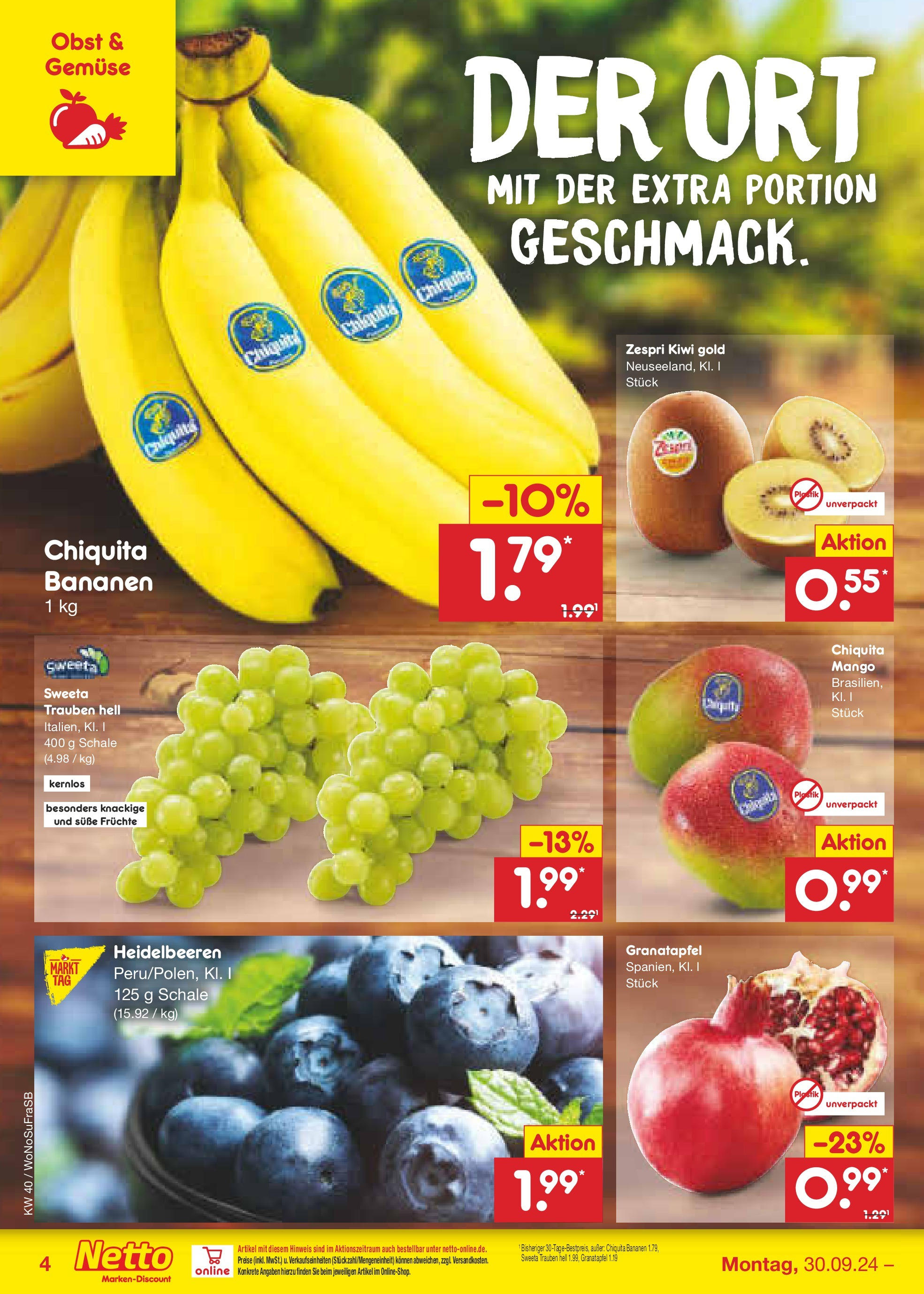 Netto Marken-Discount - Hessen (ab 30.09.2024) » Angebote | Seite: 4 | Produkte: Trauben, Heidelbeeren, Obst, Kiwi