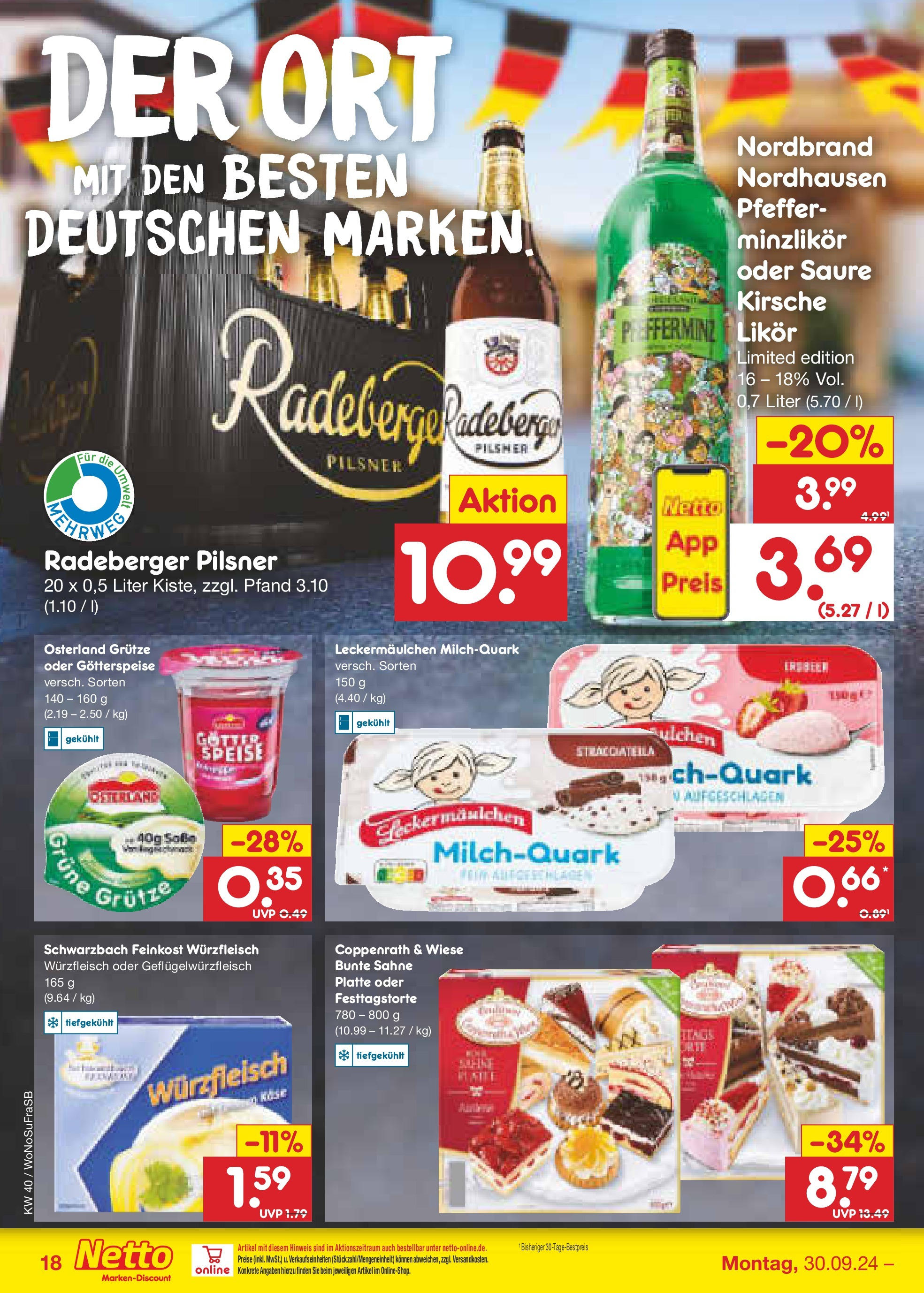 Netto Marken-Discount - Hessen (ab 30.09.2024) » Angebote | Seite: 22 | Produkte: Likör, Pfeffer, Sahne, Radeberger pilsner