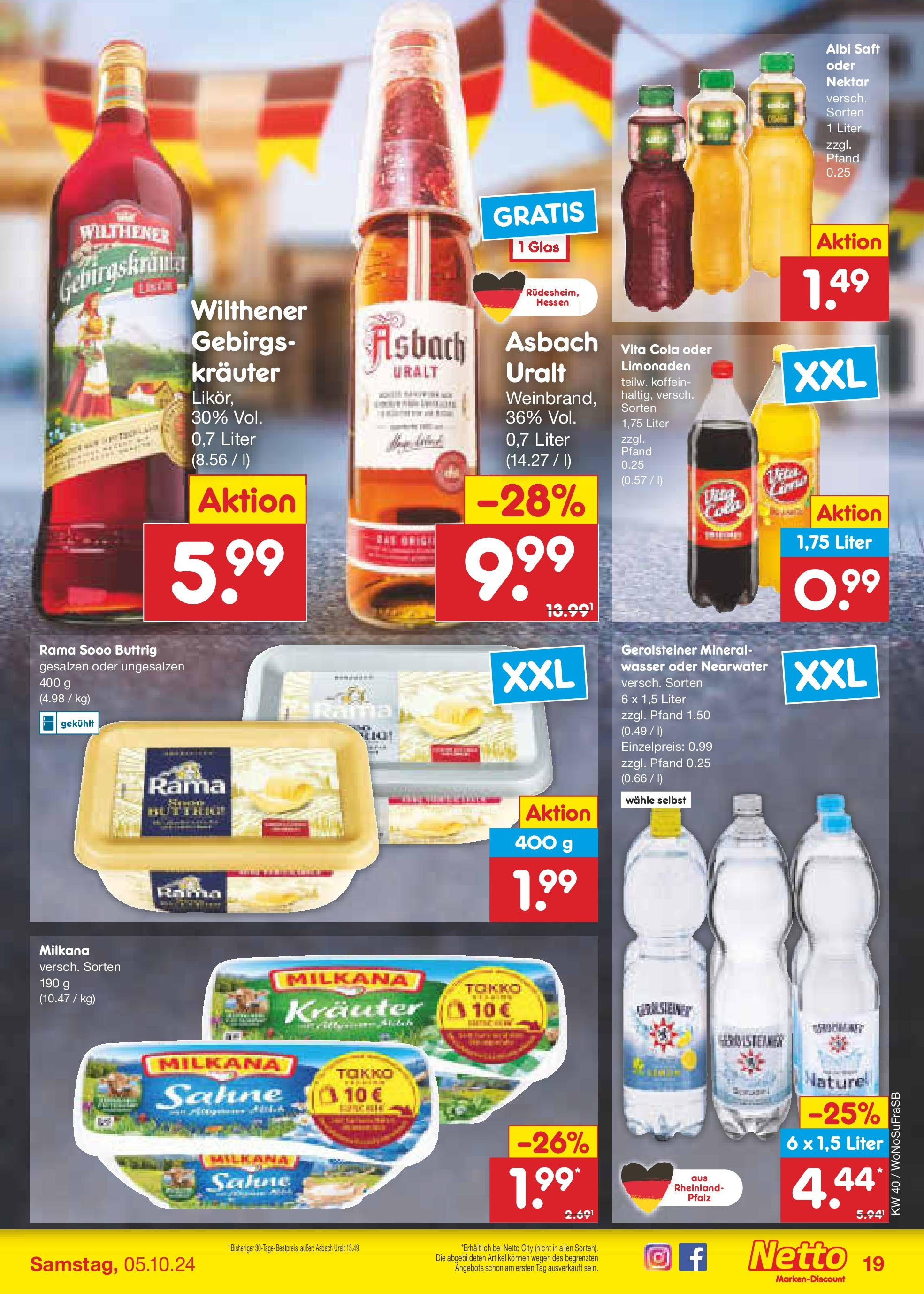 Netto Marken-Discount - Hessen (ab 30.09.2024) » Angebote | Seite: 23 | Produkte: Wasser, Vita cola, Asbach, Gerolsteiner