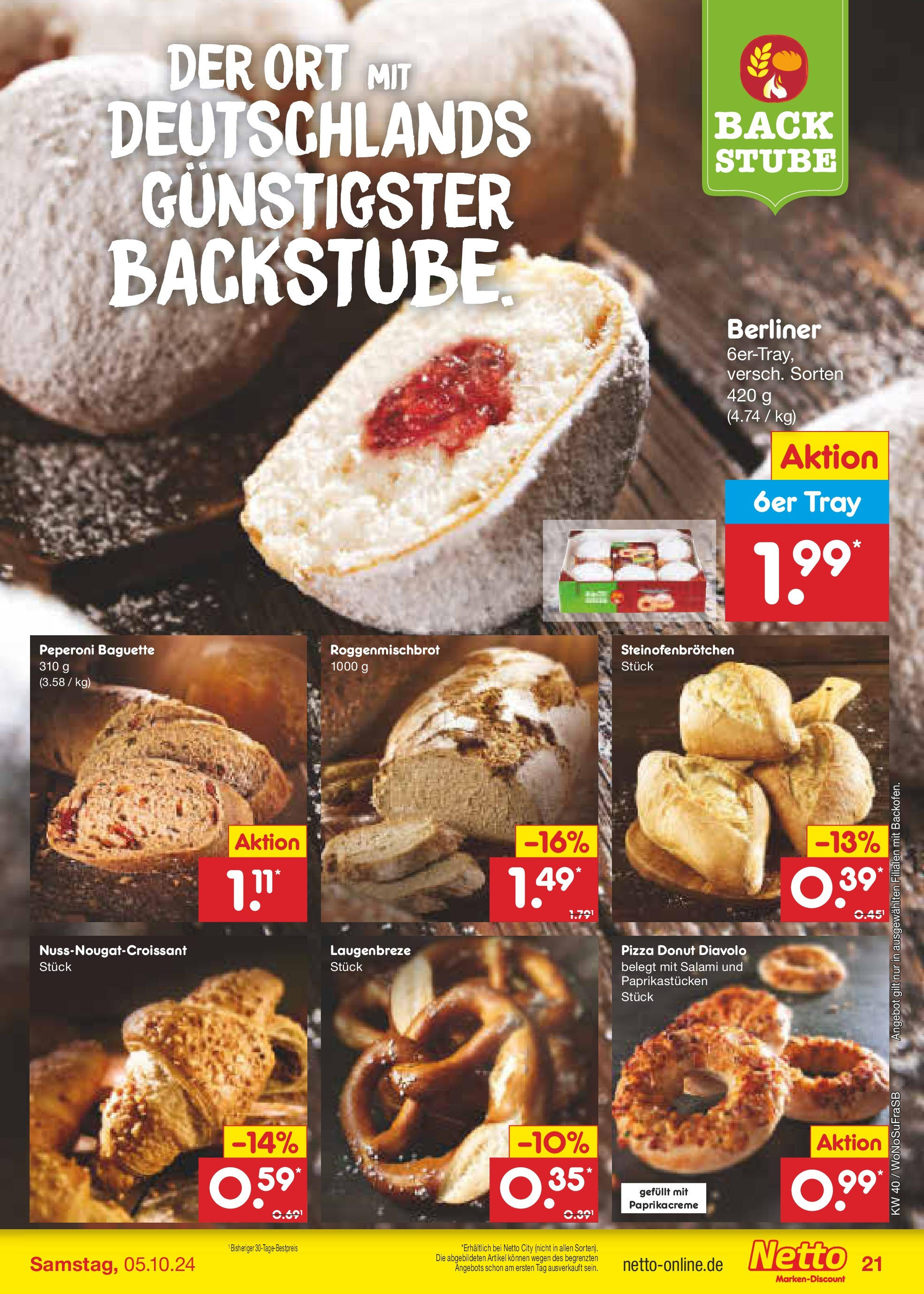 Netto Marken-Discount - Hessen (ab 30.09.2024) » Angebote | Seite: 26 | Produkte: Berliner, Baguette, Salami, Pizza