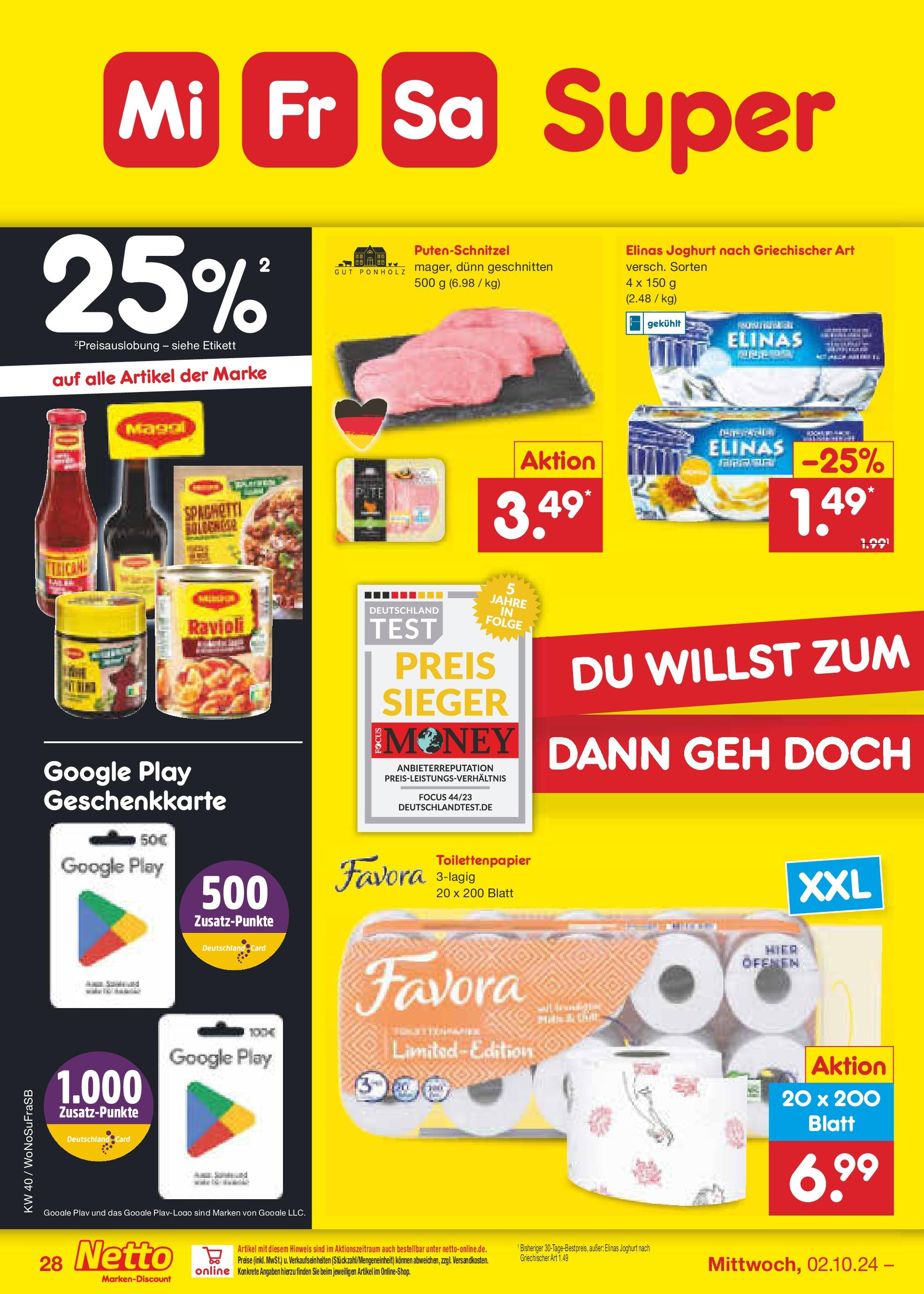 Netto Marken-Discount - Hessen (ab 30.09.2024) » Angebote | Seite: 37 | Produkte: Joghurt, Putenschnitzel, Toilettenpapier