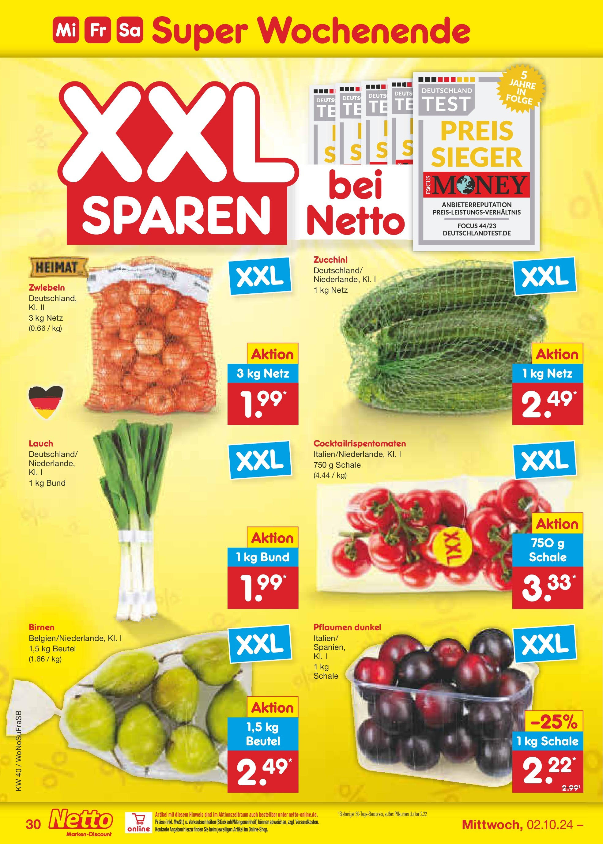 Netto Marken-Discount - Hessen (ab 30.09.2024) » Angebote | Seite: 39 | Produkte: Pflaumen, Zwiebeln, Zucchini