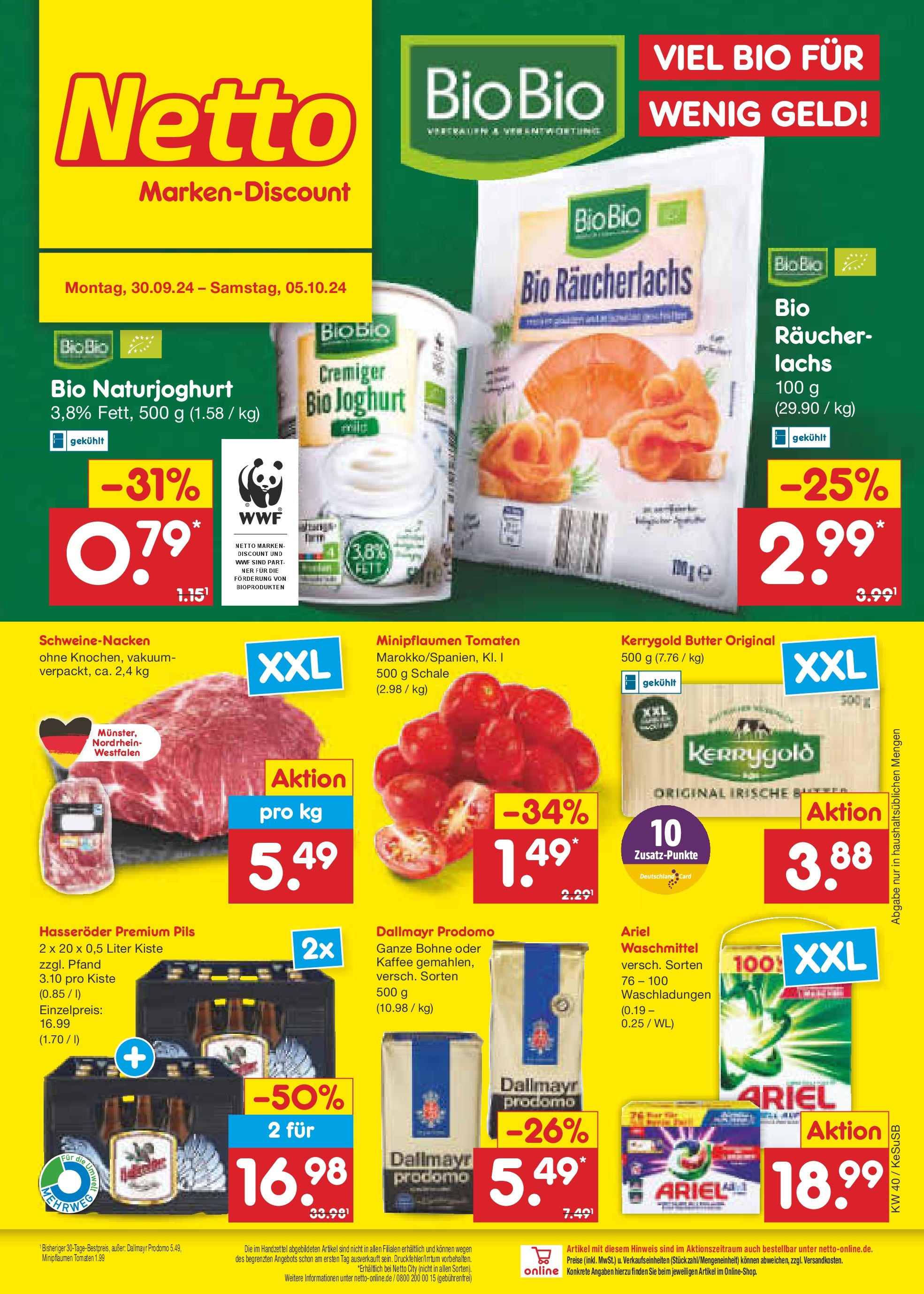 Netto Marken-Discount - Rheinland-Pfalz (ab 30.09.2024) » Angebote | Seite: 1 | Produkte: Kaffee, Schweinenacken, Lachs, Kerrygold butter