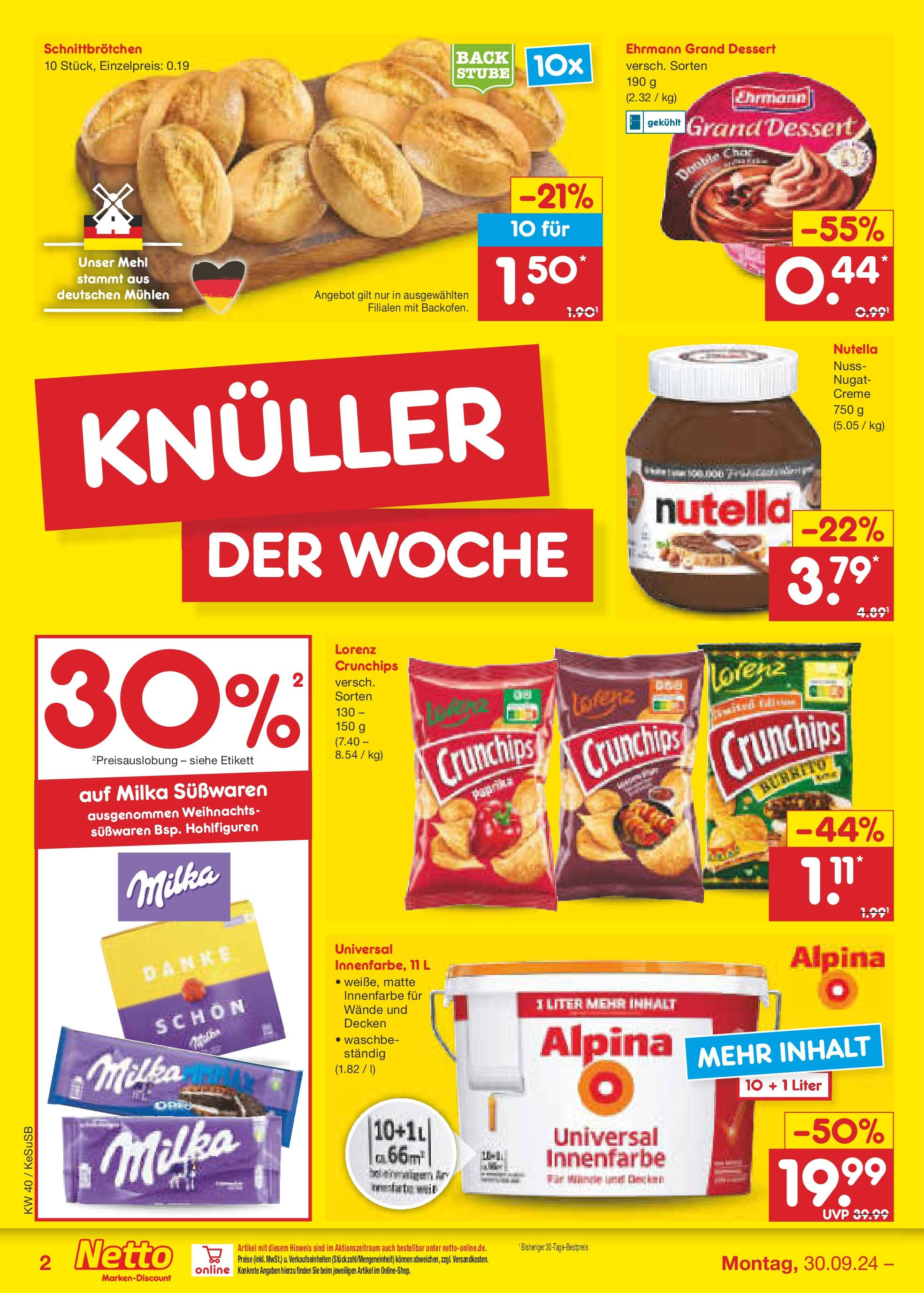 Netto Marken-Discount - Rheinland-Pfalz (ab 30.09.2024) » Angebote | Seite: 2 | Produkte: Ehrmann grand dessert, Milka, Creme, Paprika