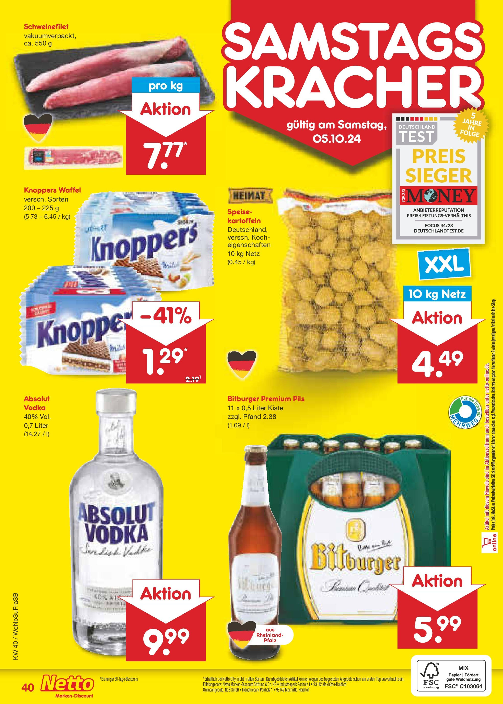 Netto Marken-Discount - Hessen (ab 30.09.2024) » Angebote | Seite: 50 | Produkte: Pils, Kartoffeln, Knoppers, Vodka