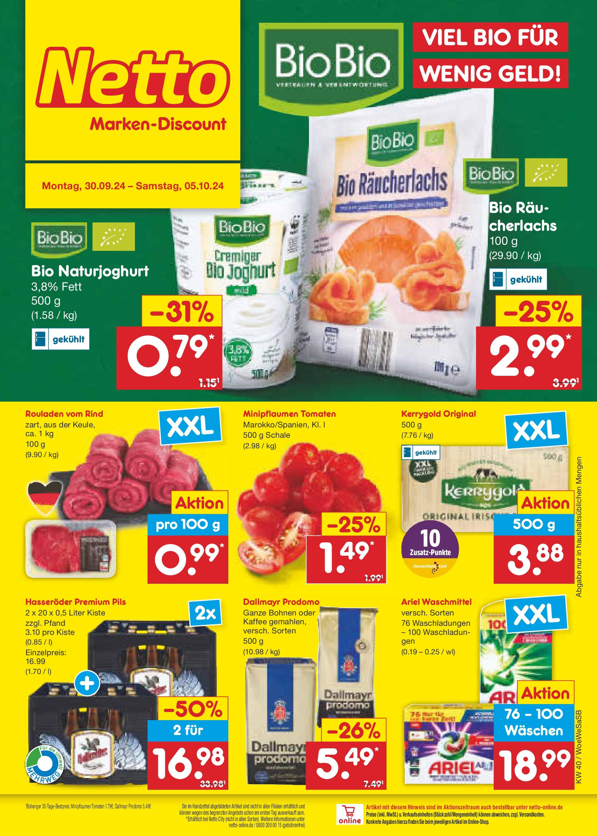 Netto Marken-Discount - Saarland (ab 30.09.2024) » Angebote | Seite: 1 | Produkte: Ariel, Pils, Dallmayr, Hasseröder