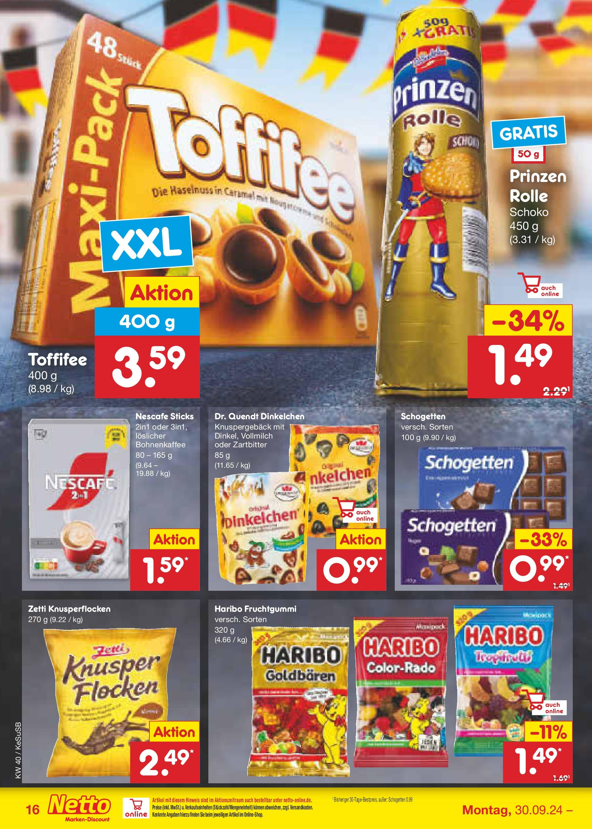 Netto Marken-Discount - Rheinland-Pfalz (ab 30.09.2024) » Angebote | Seite: 20 | Produkte: Nescafe, Haribo, Toffifee, Flocken