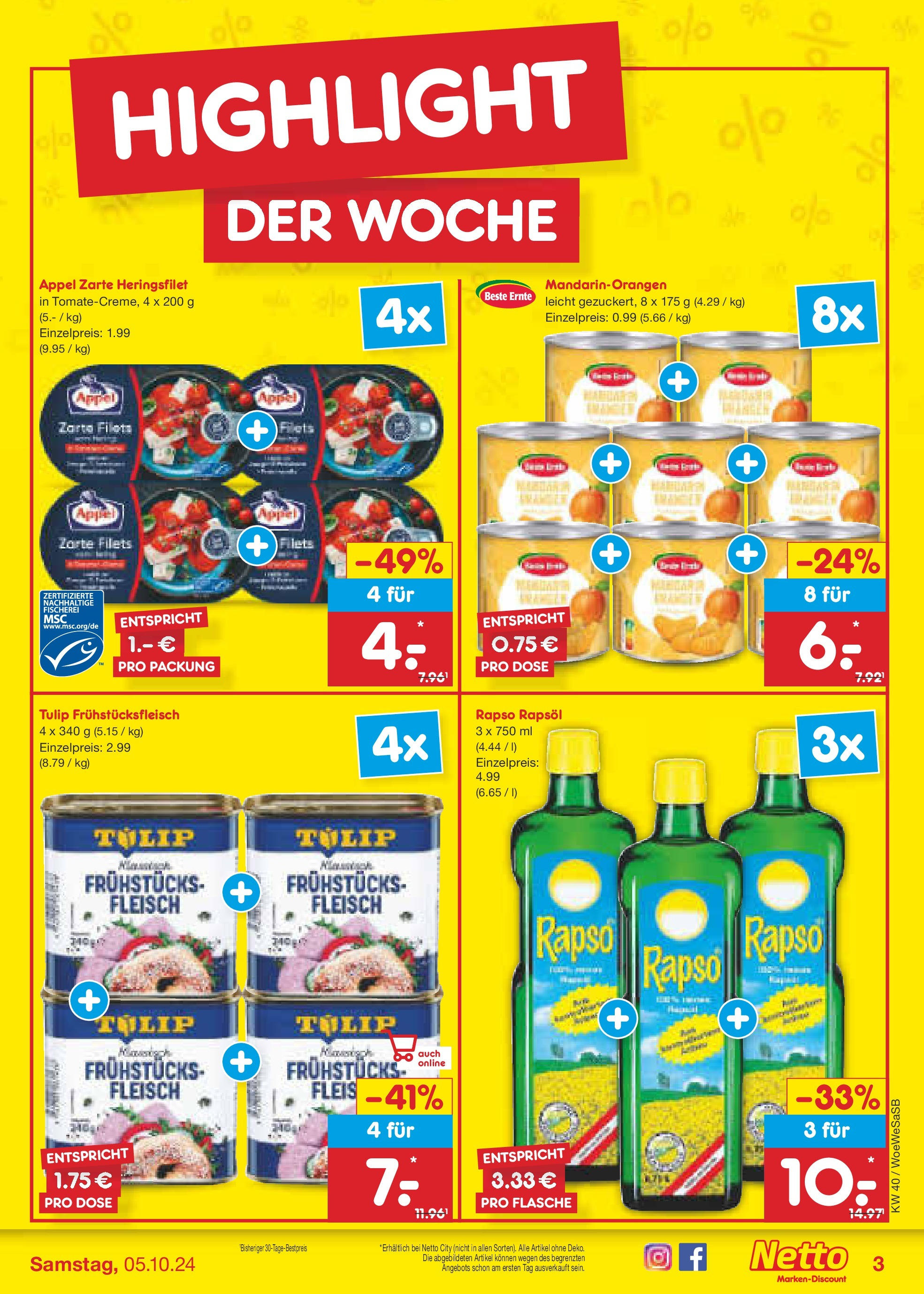 Netto Marken-Discount - Saarland (ab 30.09.2024) » Angebote | Seite: 3 | Produkte: Rapsöl, Fleisch, Rapso rapsol