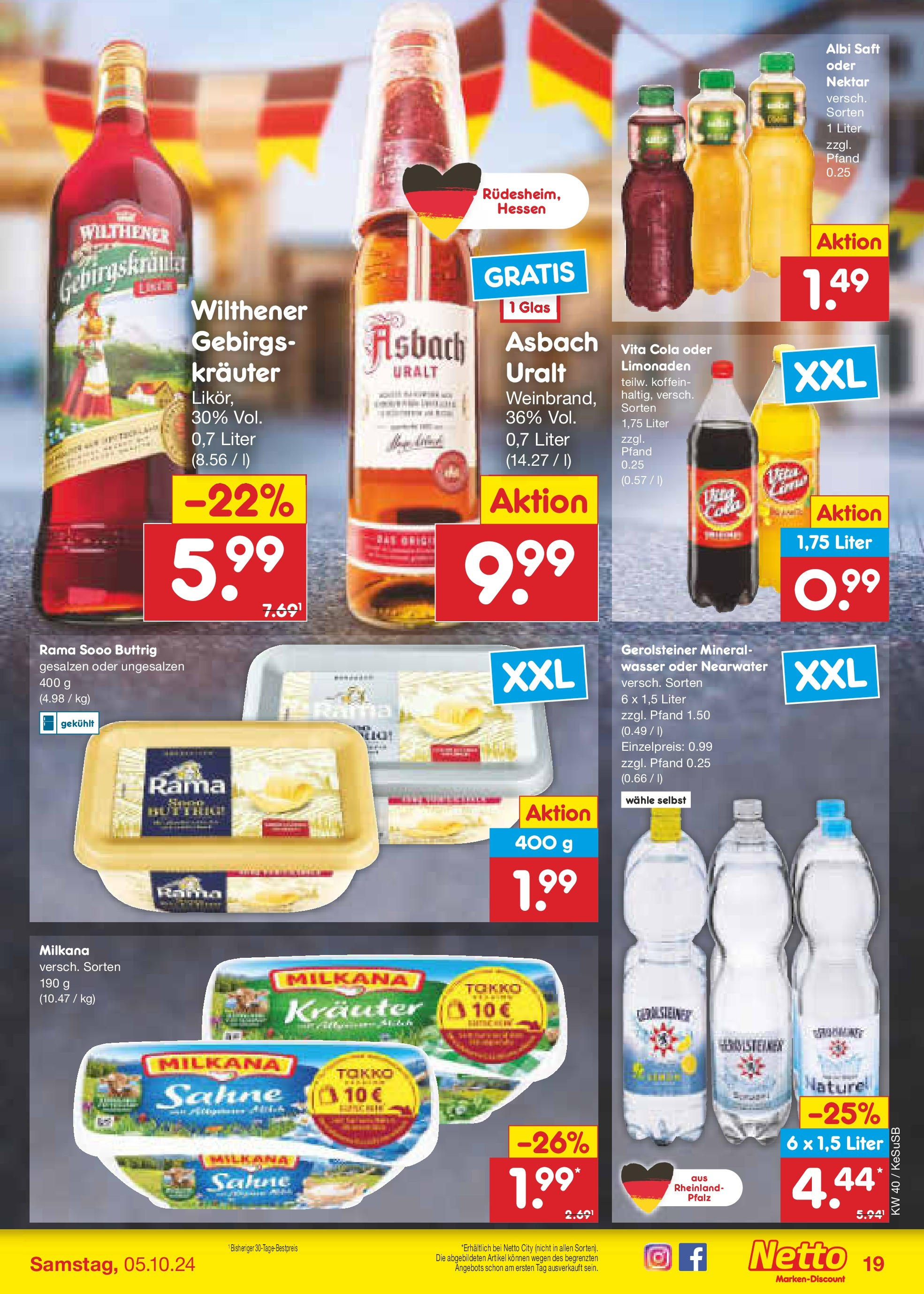 Netto Marken-Discount - Rheinland-Pfalz (ab 30.09.2024) » Angebote | Seite: 23 | Produkte: Rama, Milkana, Wasser, Sahne