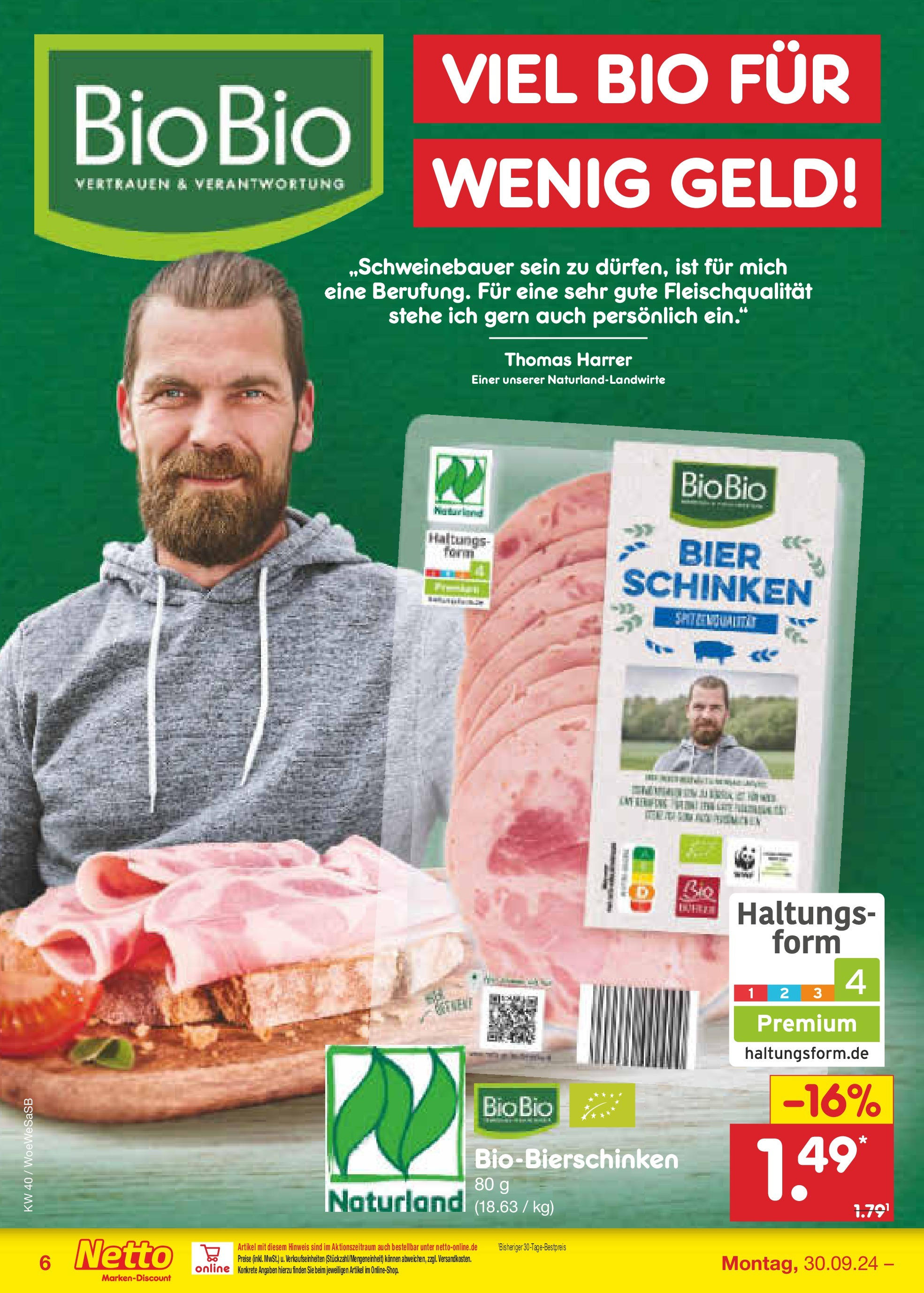 Netto Marken-Discount - Saarland (ab 30.09.2024) » Angebote | Seite: 6 | Produkte: Bier, Schinken