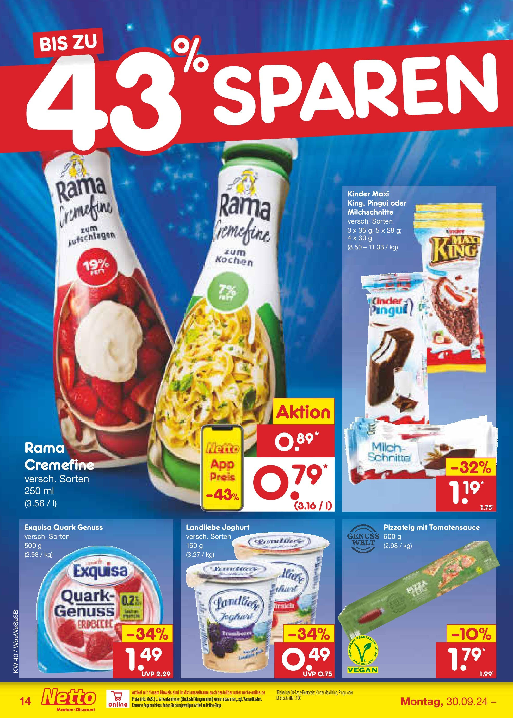 Netto Marken-Discount - Saarland (ab 30.09.2024) » Angebote | Seite: 18 | Produkte: Quark, Milch, Joghurt, Exquisa