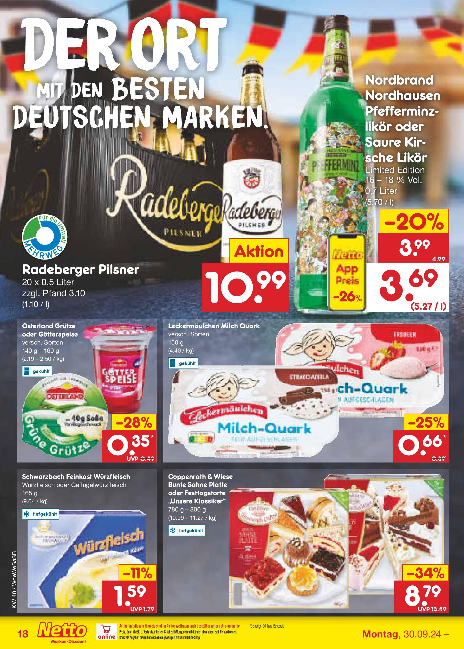 Netto Marken-Discount - Saarland (ab 30.09.2024) » Angebote | Seite: 22 | Produkte: Milch, Likör, Sahne, Radeberger pilsner