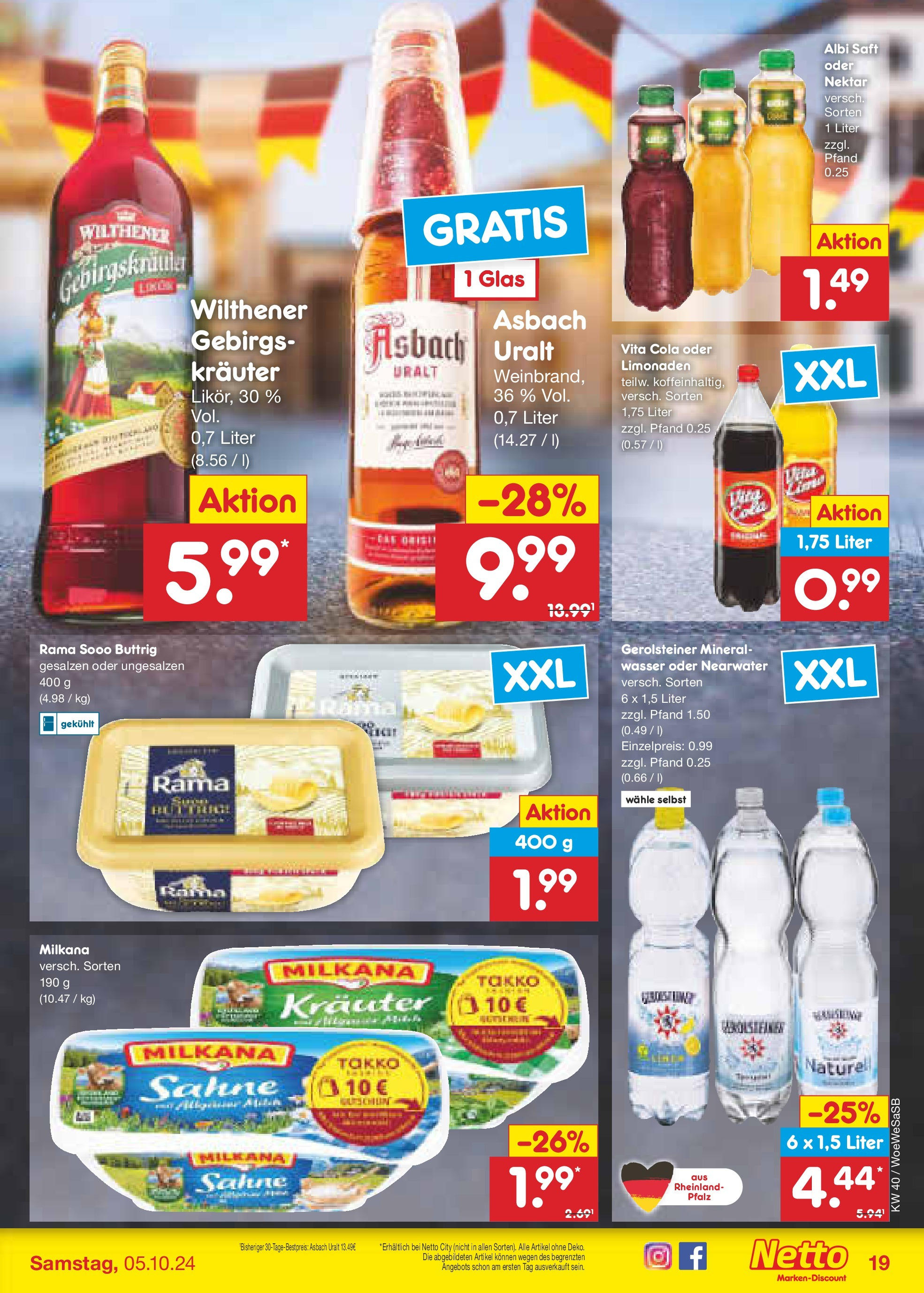 Netto Marken-Discount - Saarland (ab 30.09.2024) » Angebote | Seite: 23 | Produkte: Cola, Wasser, Vita cola, Asbach