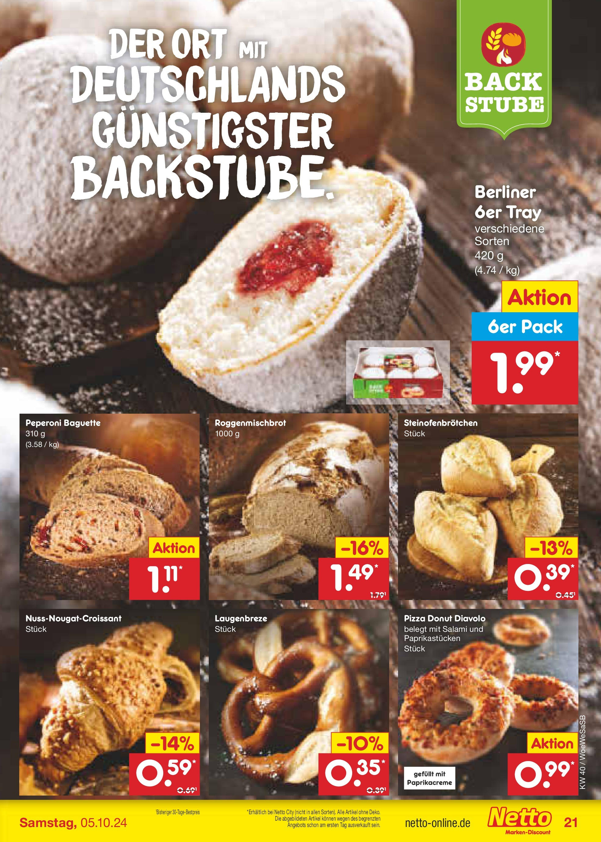 Netto Marken-Discount - Saarland (ab 30.09.2024) » Angebote | Seite: 26 | Produkte: Berliner, Baguette, Salami, Pizza