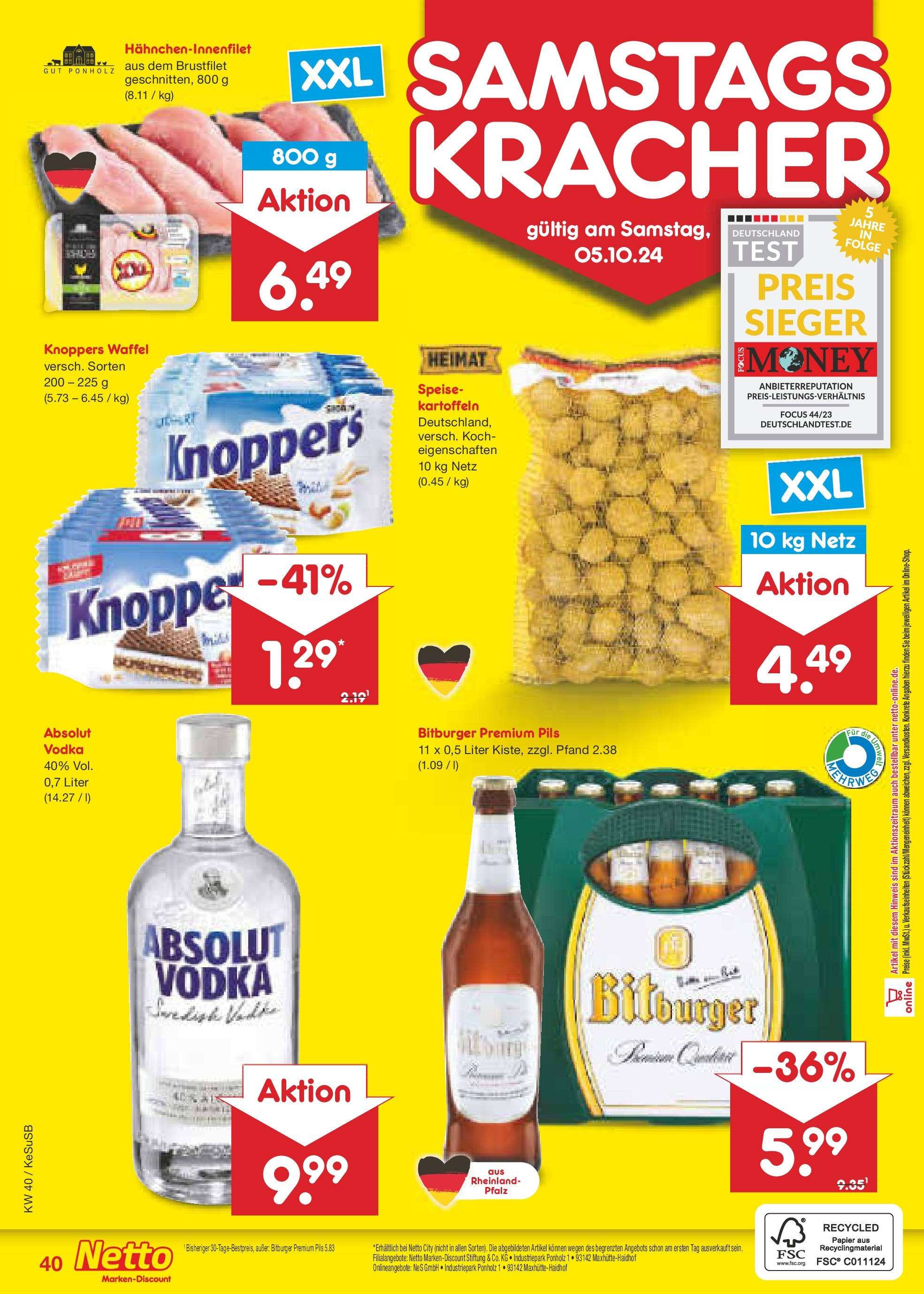 Netto Marken-Discount - Rheinland-Pfalz (ab 30.09.2024) » Angebote | Seite: 50 | Produkte: Bitburger, Pils, Knoppers, Vodka