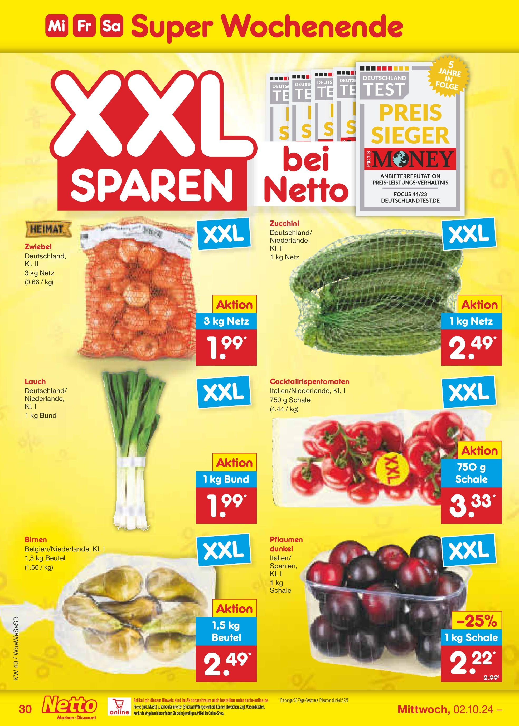 Netto Marken-Discount - Saarland (ab 30.09.2024) » Angebote | Seite: 39 | Produkte: Pflaumen, Zucchini