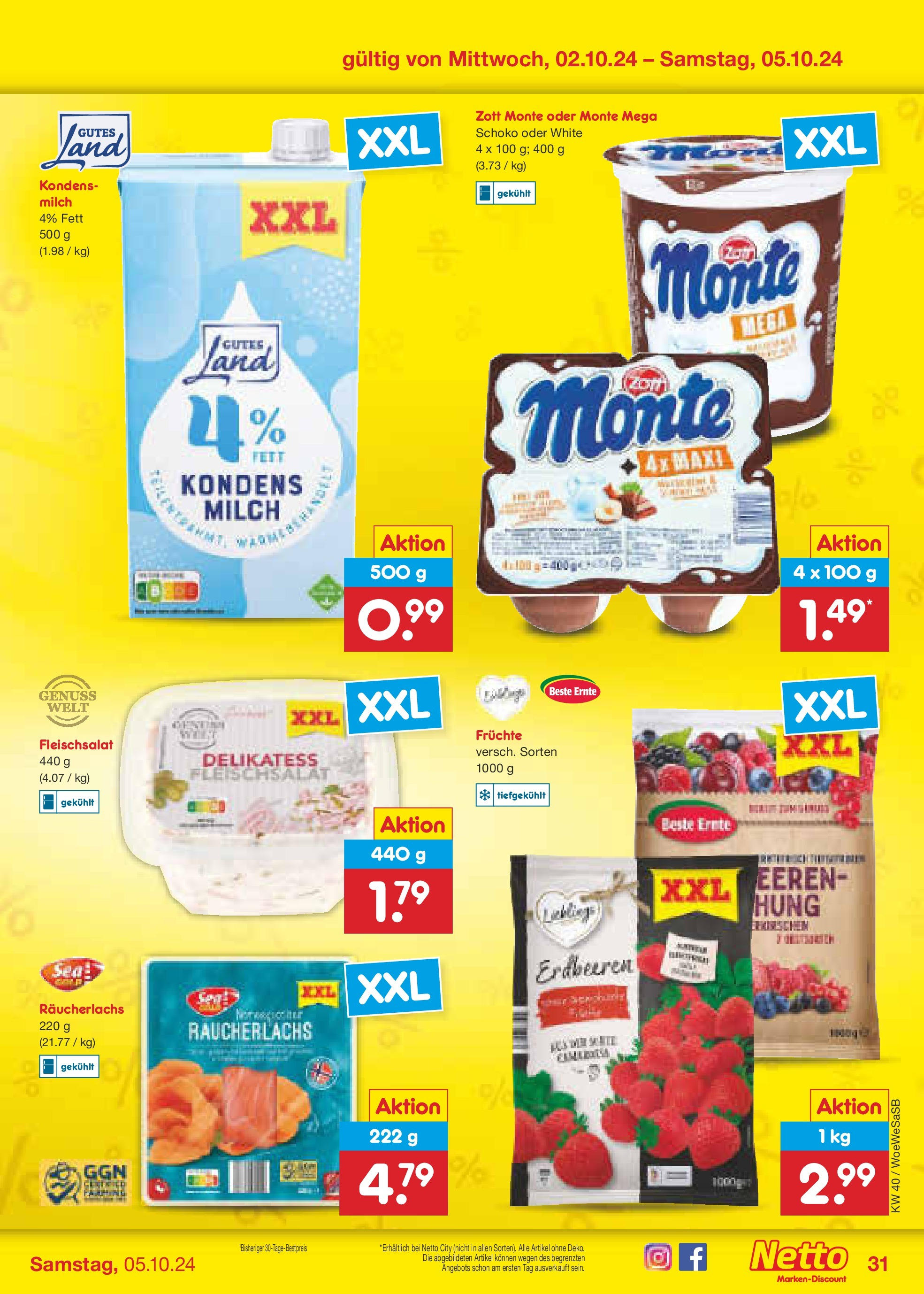 Netto Marken-Discount - Saarland (ab 30.09.2024) » Angebote | Seite: 40 | Produkte: Milch, Räucherlachs, Erdbeeren