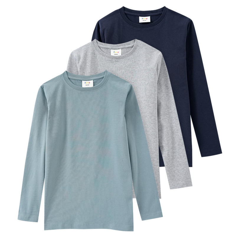 3 Jungen Langarmshirts in Unifarben (Nur online)