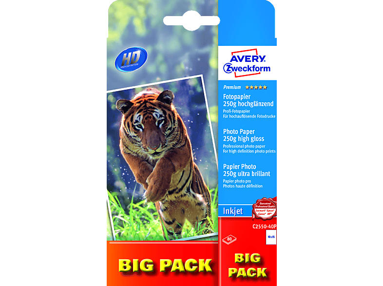 Avery Zweckform Premium Inkjet Fotopapier, 10x15, 250 g/m², C2550-40P