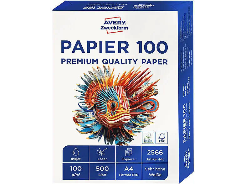 Avery ZWECKforM Drucker- und Kopierpapier, A4, 100 g/m², 2566