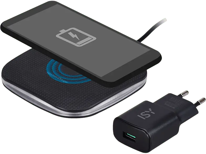 ISY Kabelloses Qi-Ladepad mit Kabelsatz, 10 Watt, Qi-zertifiziert (IWQ-1010 QW); Induktionsladegerät