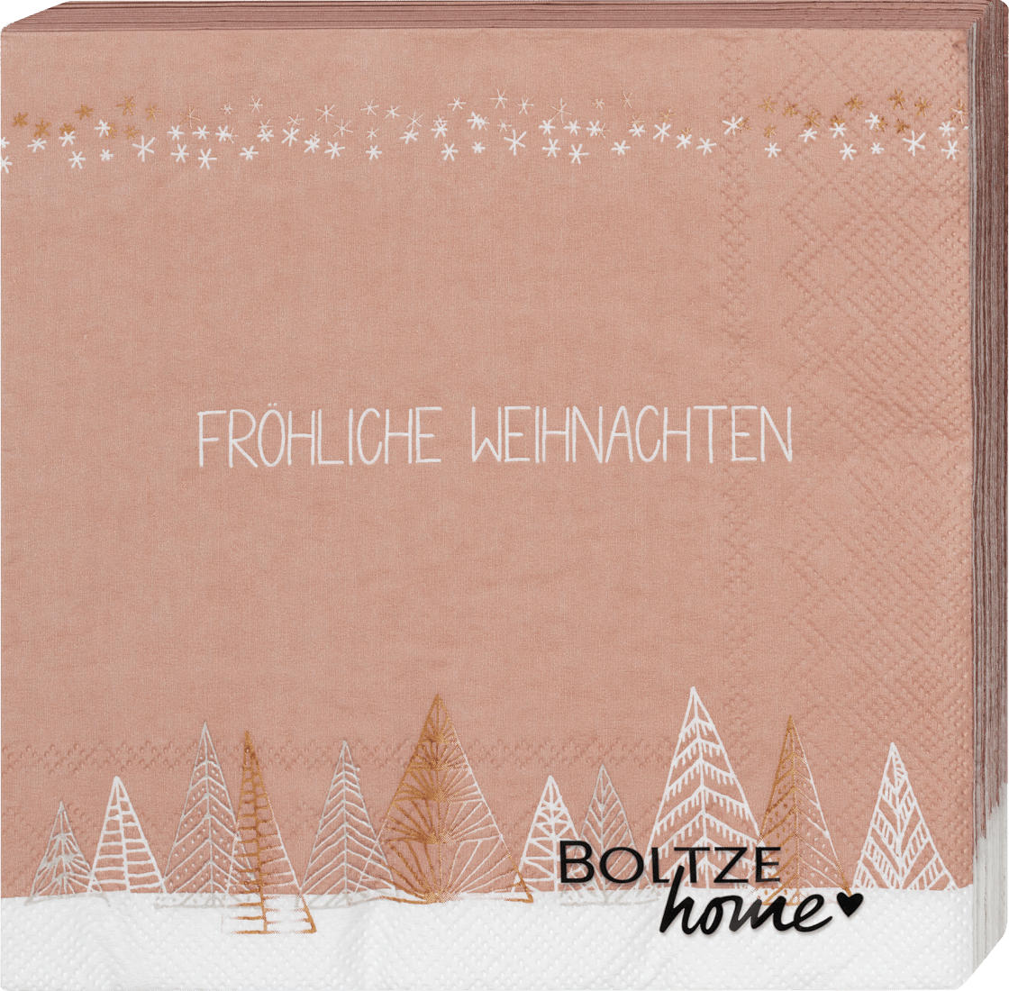 BOLTZE Servietten "FRÖHLICHE WEIHNACHTEN", rosé (33x33 cm)