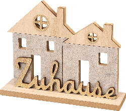 BOLTZE Holzaufsteller, Haus "Zuhause" mit Filzbezug, natur-beige-gold