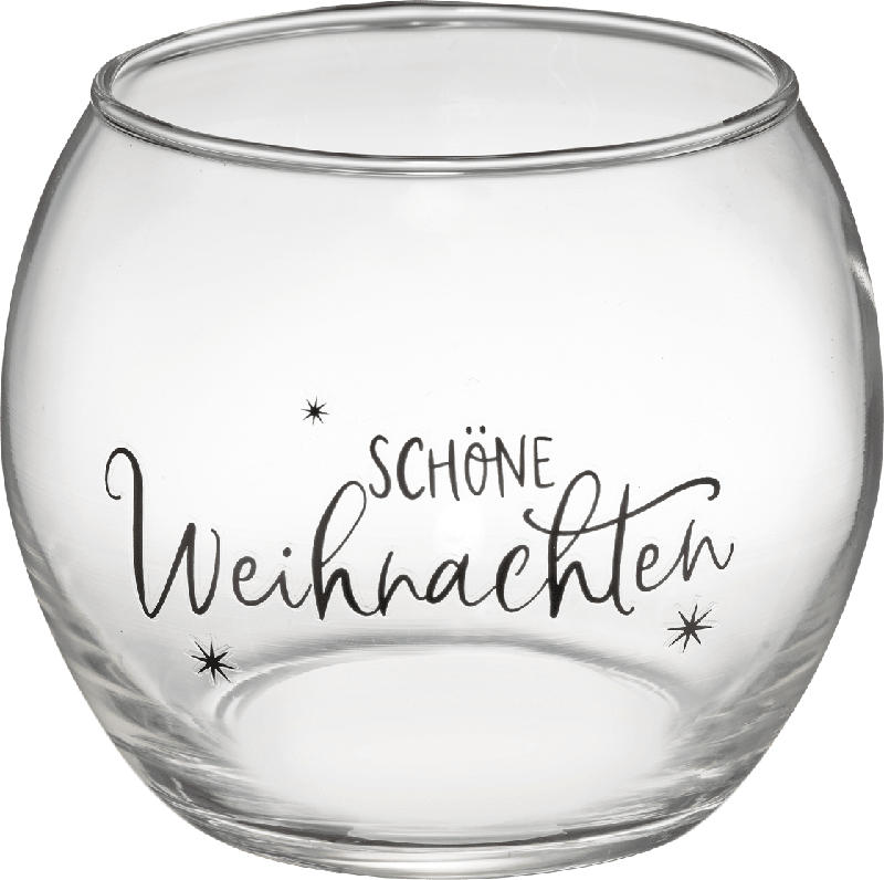 Dekorieren & Einrichten Kerzenhalter aus Glas "Schöne Weihnachten", rund, klar