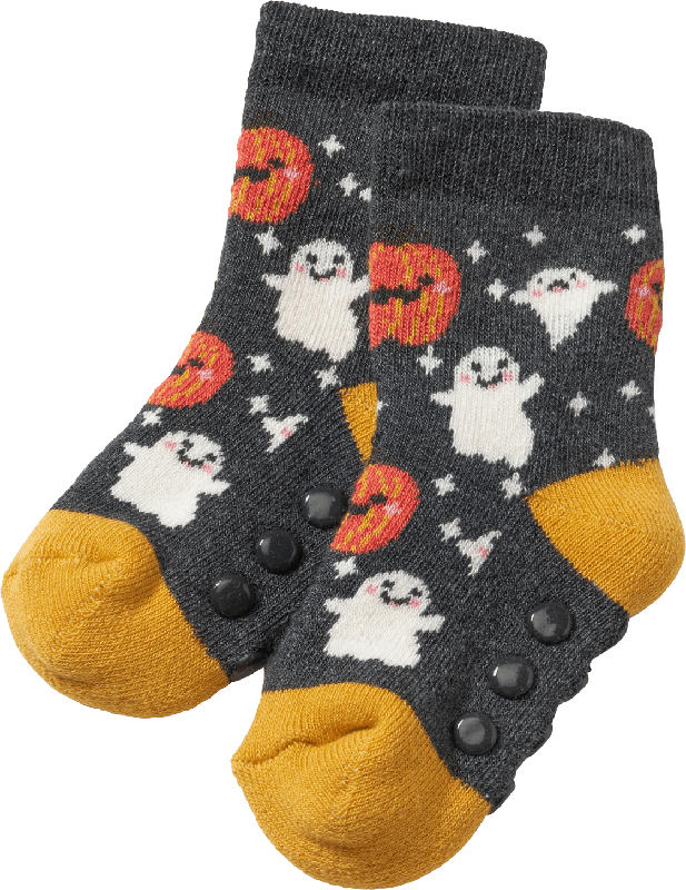 PUSBLU ABS Socken mit Halloween-Muster, grau & orange, Gr. 18/19