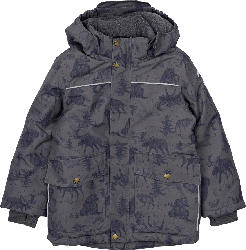 Mikk-Line Schneejacke mit Fleece-Futter & Wald-Muster, grau, Gr. 98/104