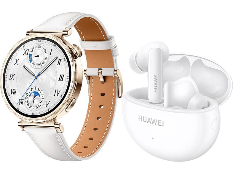 Huawei watch GT 5, 41mm, White Leather, inkl. True Wireless Kopfhörer Freebuds 5i; Smart Watch