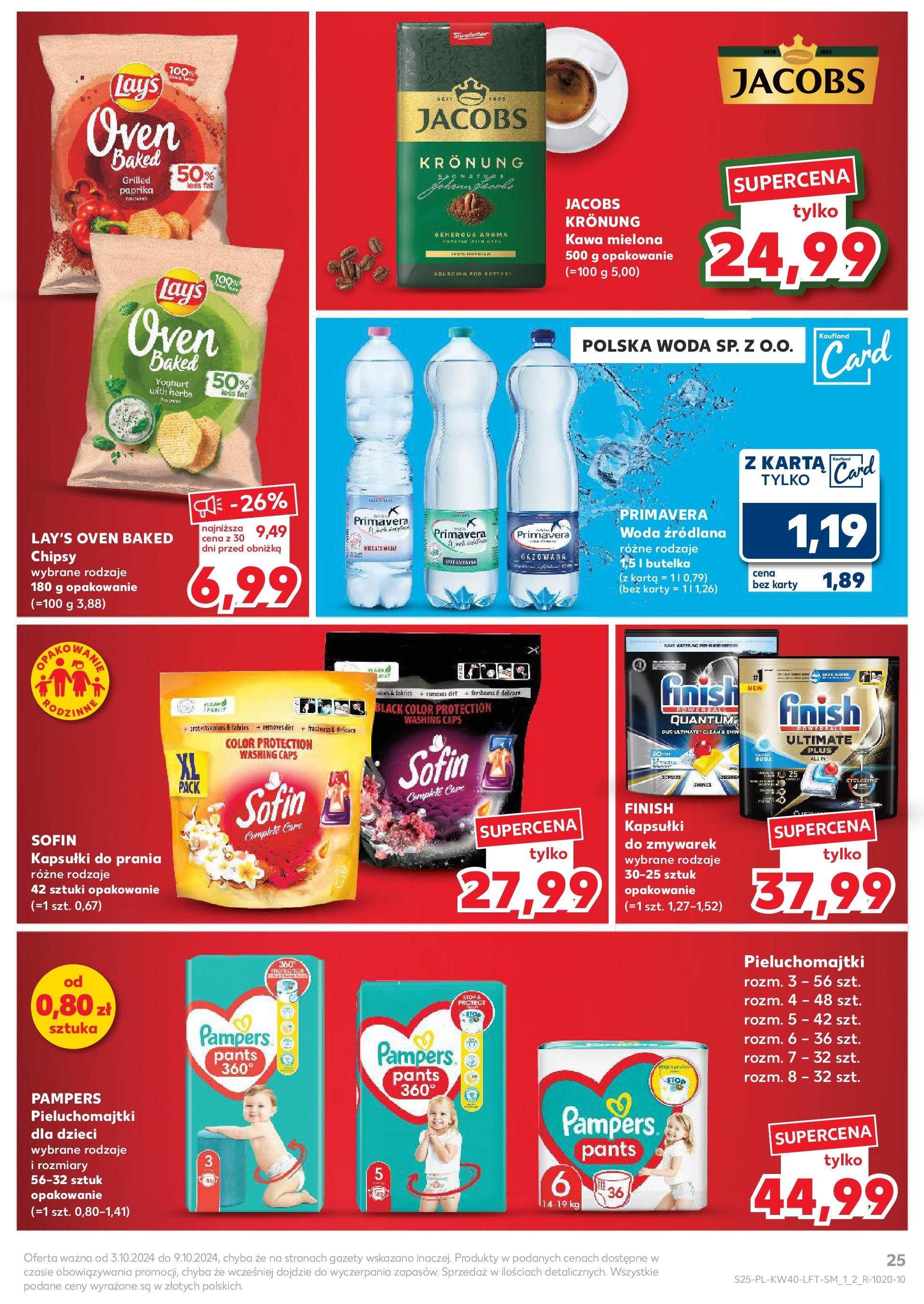 Kaufland gazetka od 03.10.2024 - od jutra PDF | Strona: 25 | Produkty: Woda źródlana, Pampers, Kawa, Finish